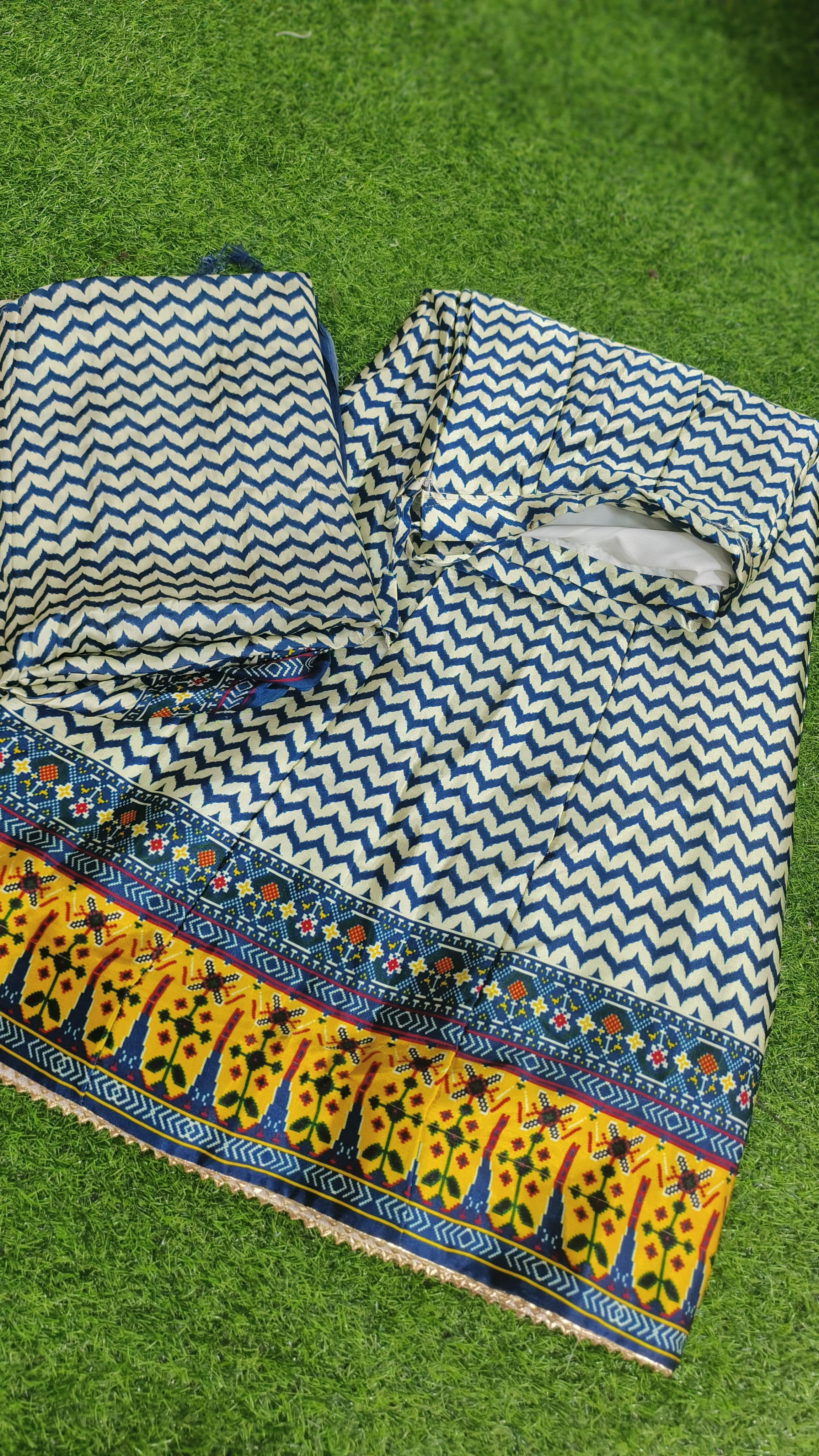 Pure Gaji Silk Digital Print Full Chaniyacholi With Same Matching Blouse Piece 1mtr & Gaji Silk Dupatta