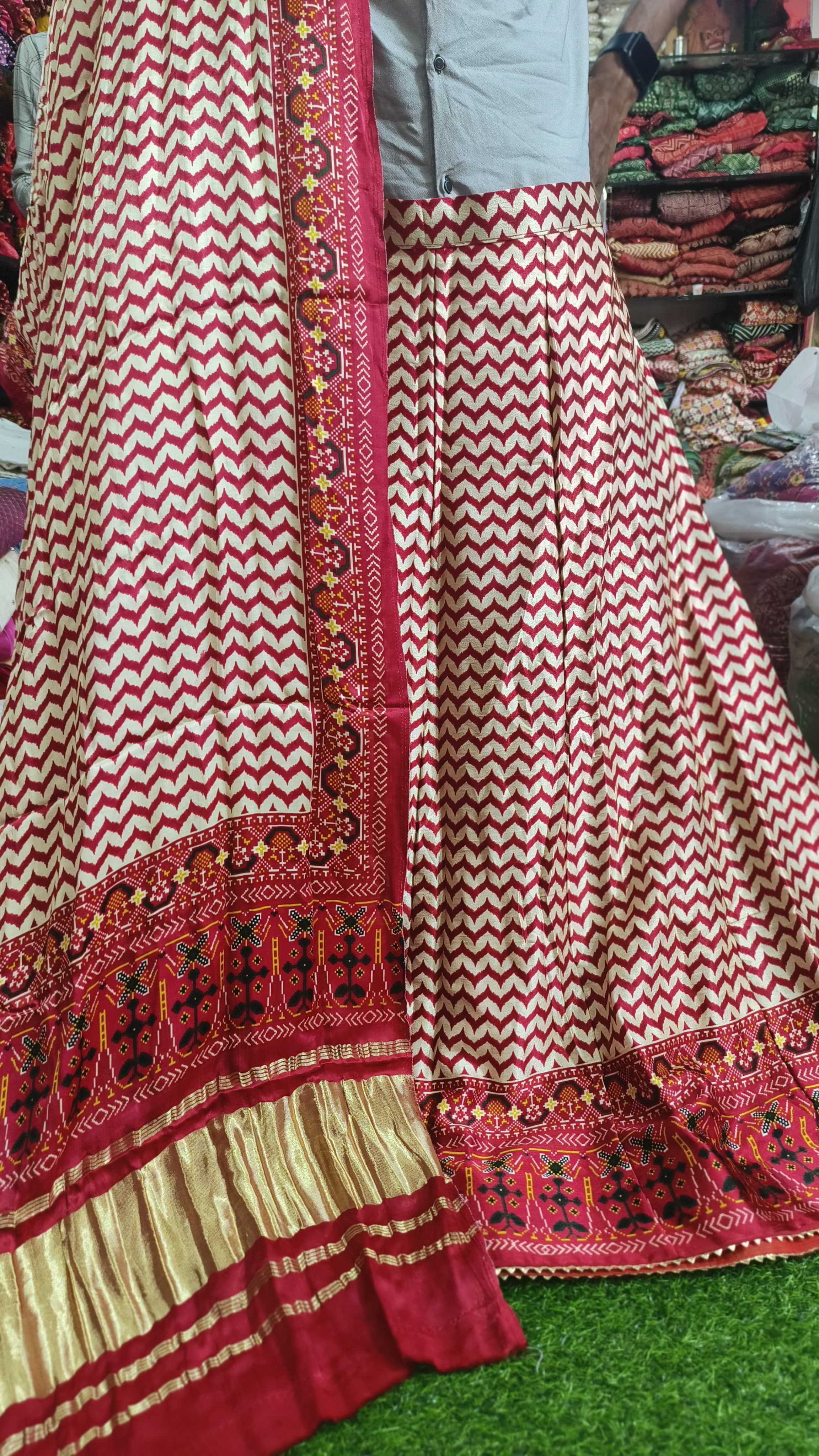 Pure Gaji Silk Digital Print Full Chaniyacholi With Same Matching Blouse Piece 1mtr & Gaji Silk Dupatta