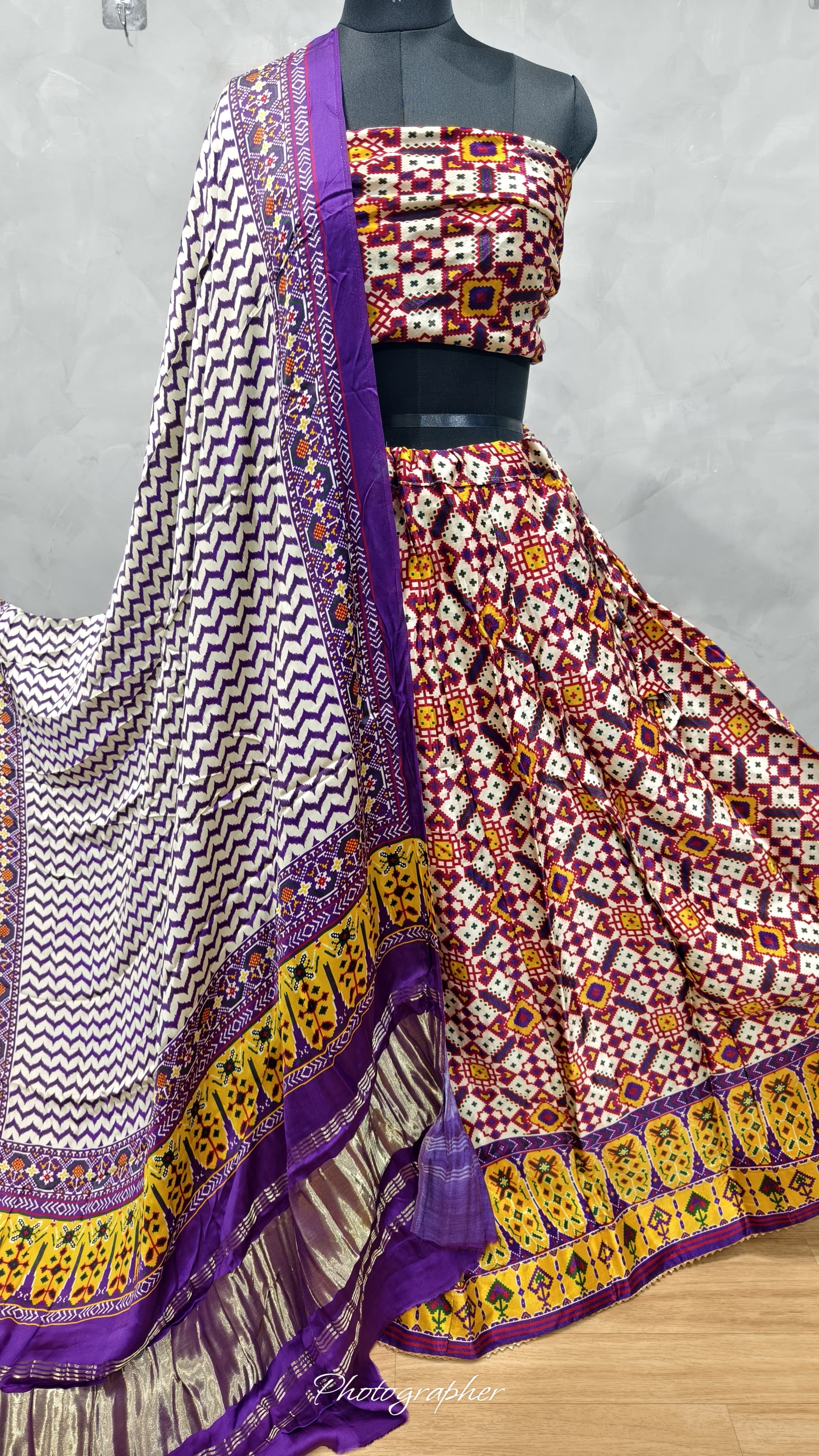 Pure Gaji Silk Digital Print Full Chaniyacholi With Same Matching Blouse Piece 1mtr & Gaji Silk Dupatta