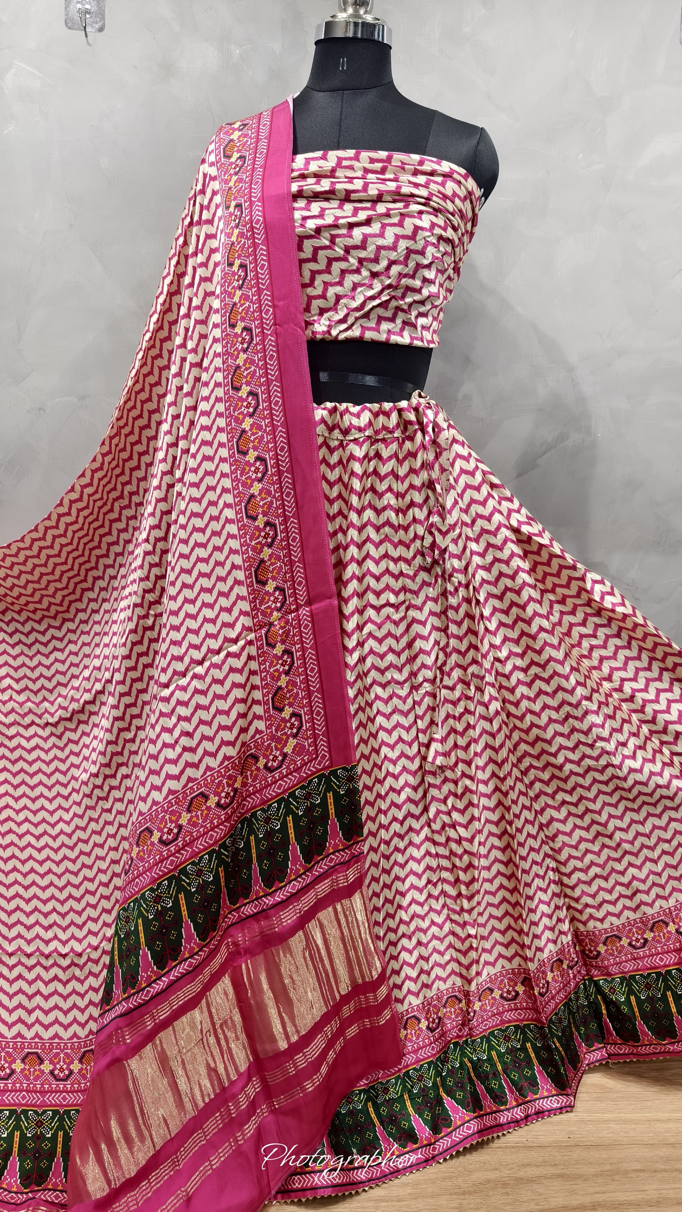 Pure Gaji Silk Digital Print Full Chaniyacholi With Same Matching Blouse Piece 1mtr & Gaji Silk Dupatta