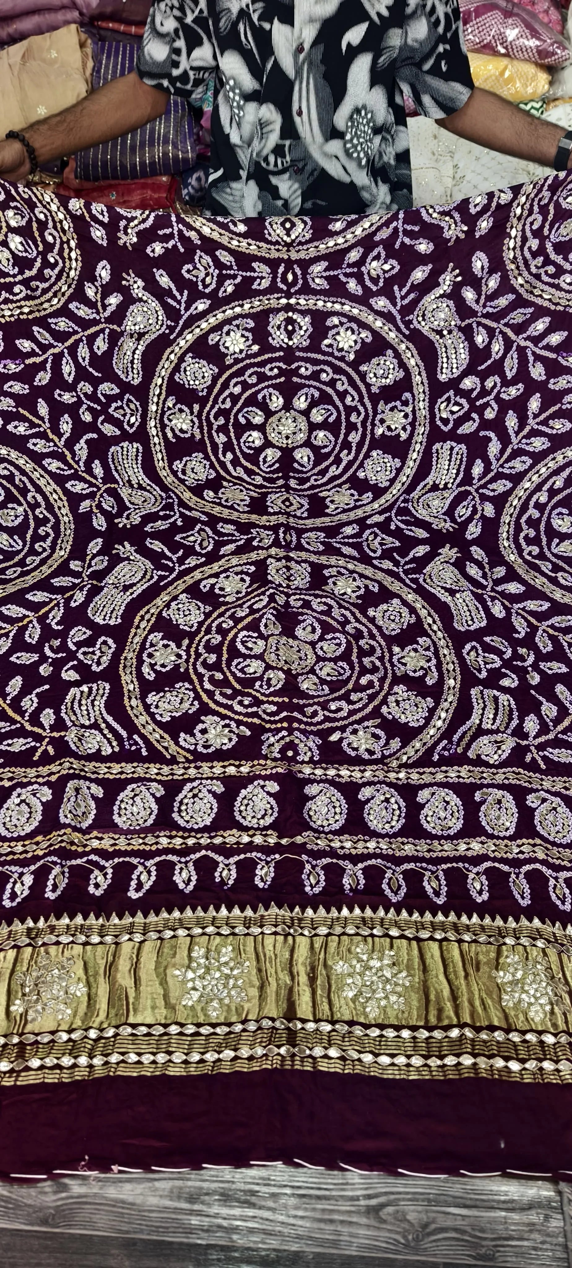 Pure Gaji Silk Hand Bandej Dupatta with Lagdi Patta & Gota Patti Hand Work