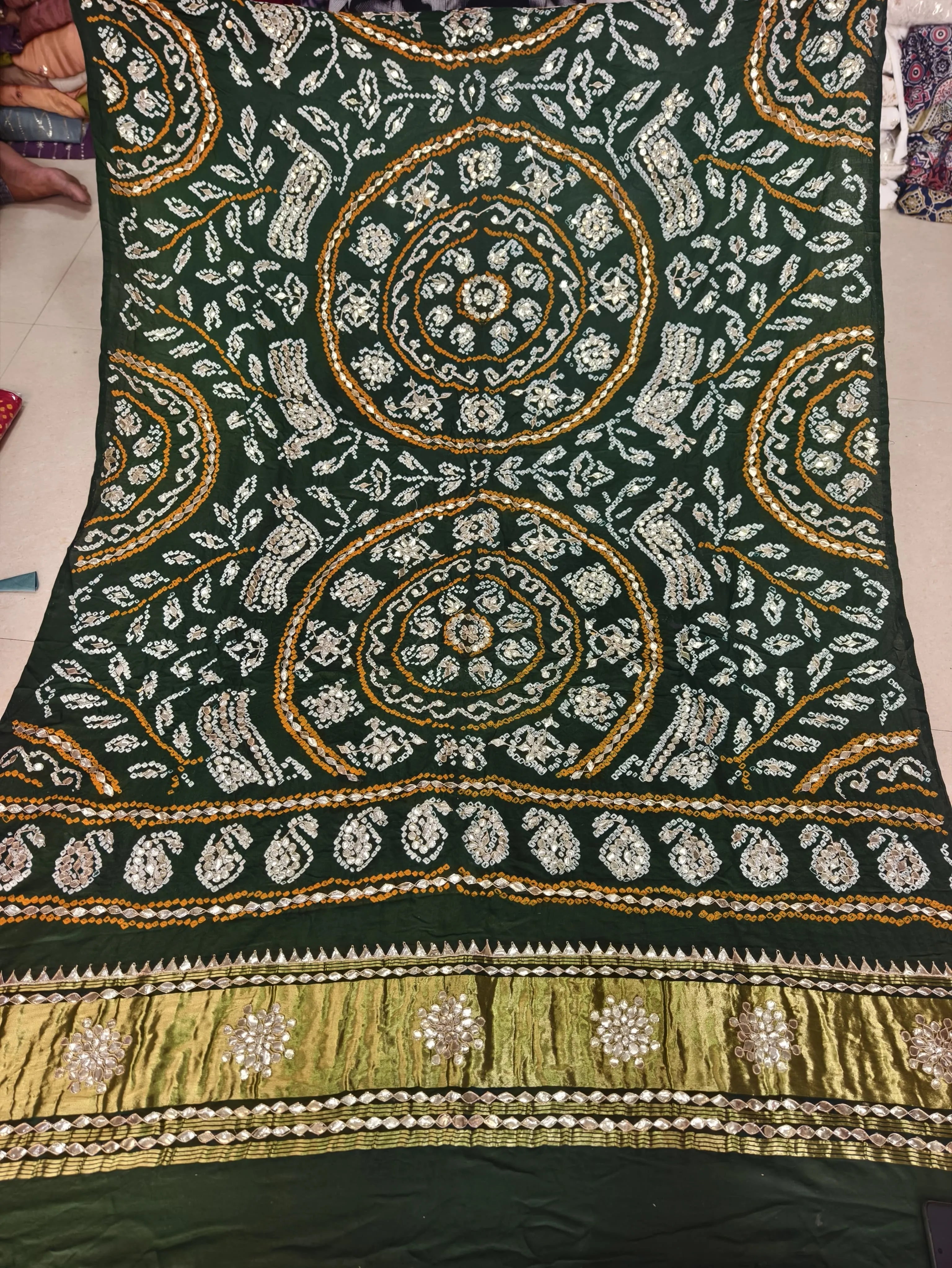 Pure Gaji Silk Hand Bandej Dupatta with Lagdi Patta & Gota Patti Hand Work