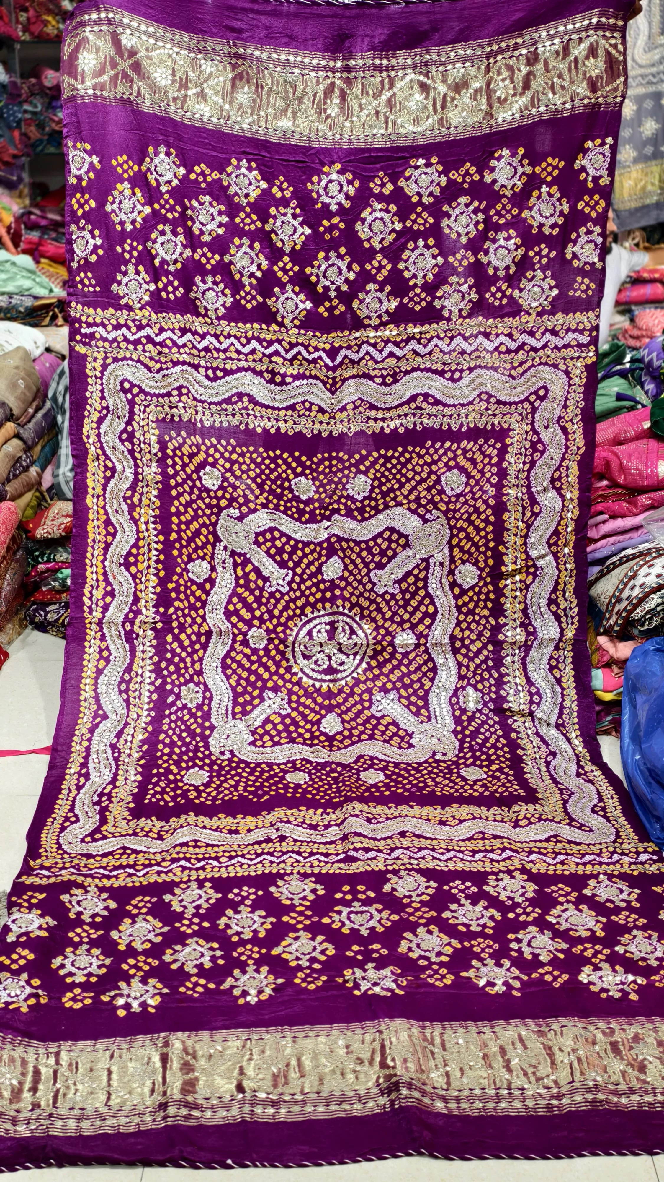 Pure Gaji Silk Hand Bandej Dupatta with Lagdi Patta & Gota Patti Handwork