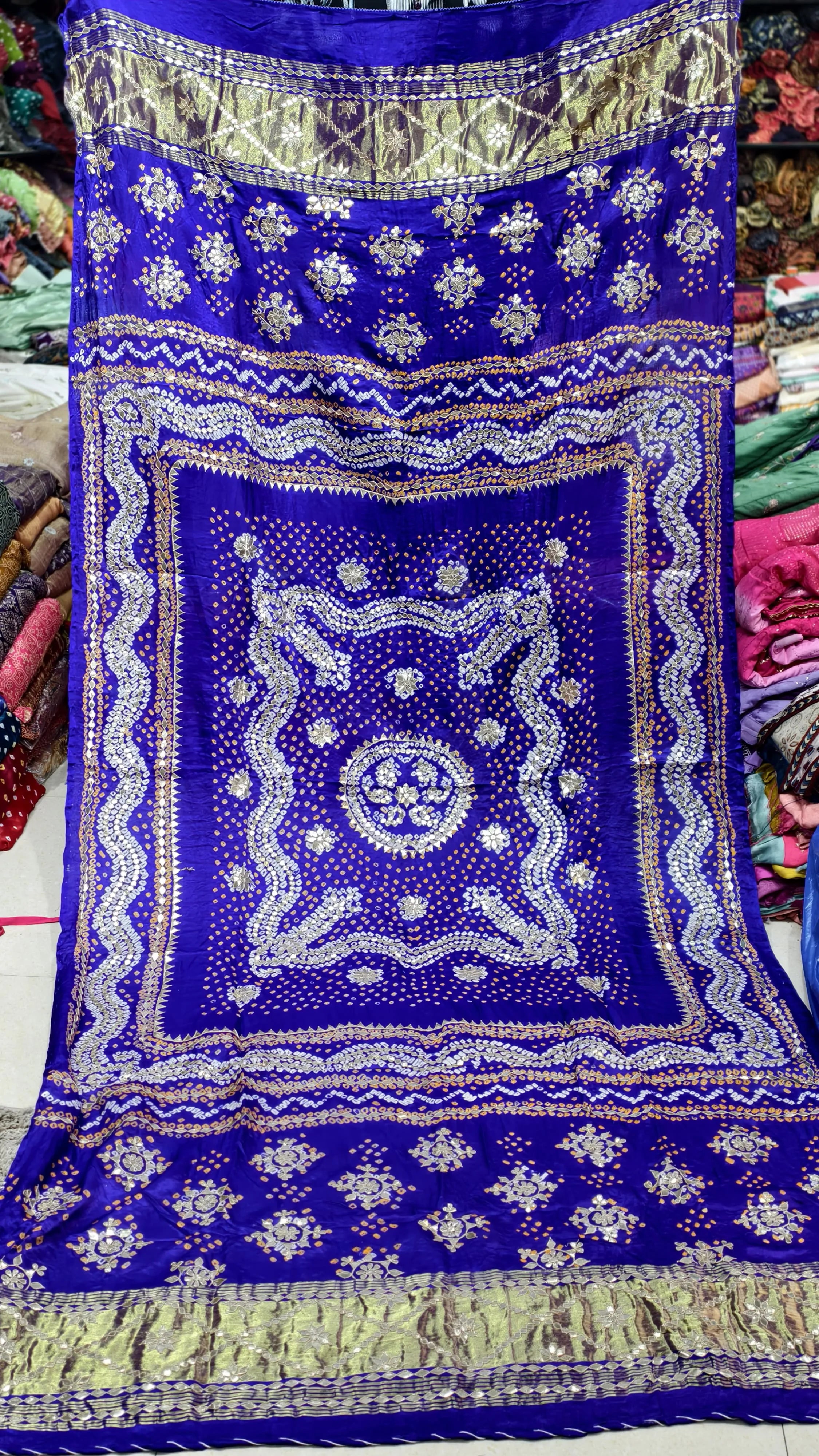 Pure Gaji Silk Hand Bandej Dupatta with Lagdi Patta & Gota Patti Handwork