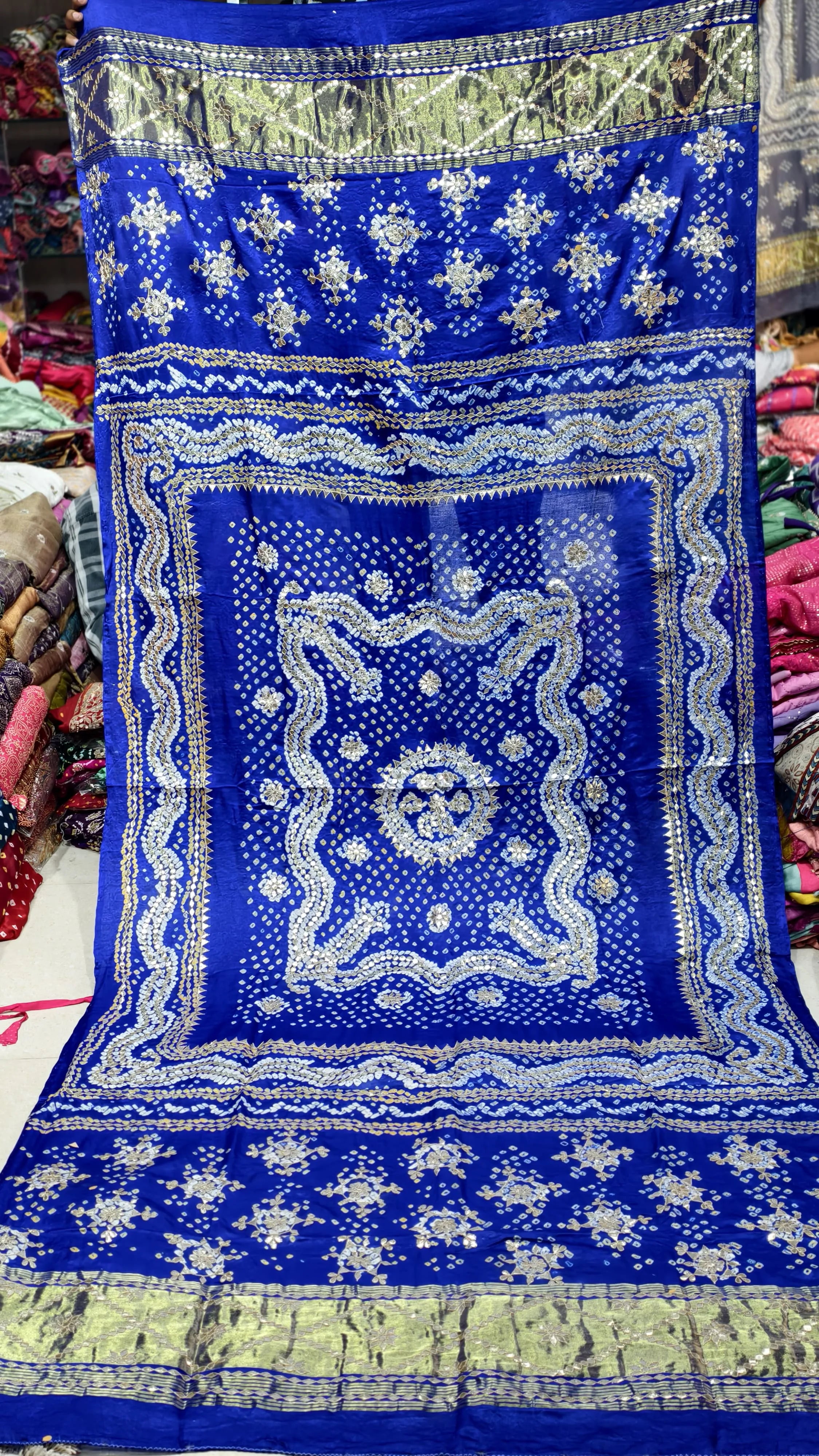 Pure Gaji Silk Hand Bandej Dupatta with Lagdi Patta & Gota Patti Handwork