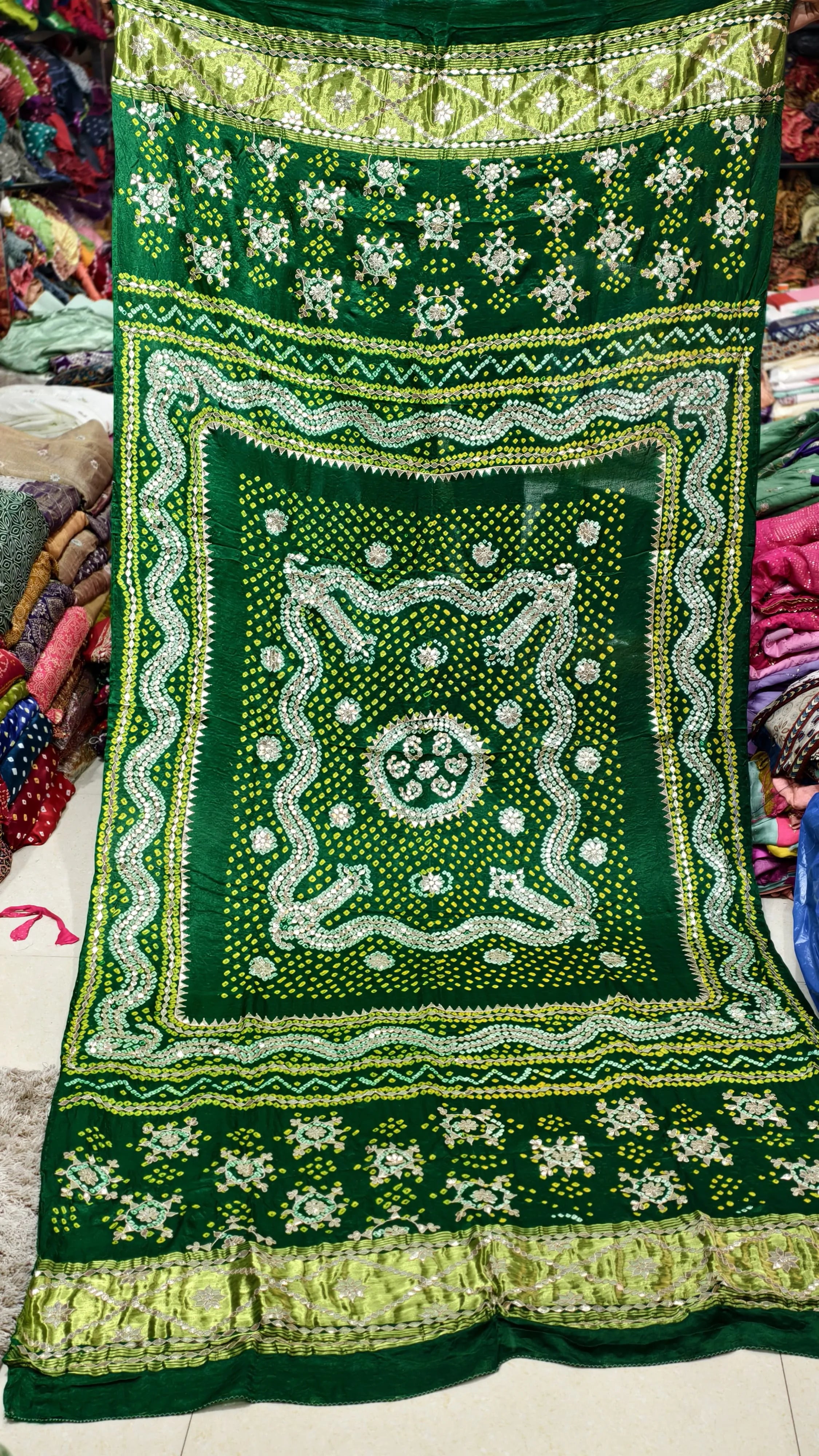 Pure Gaji Silk Hand Bandej Dupatta with Lagdi Patta & Gota Patti Handwork