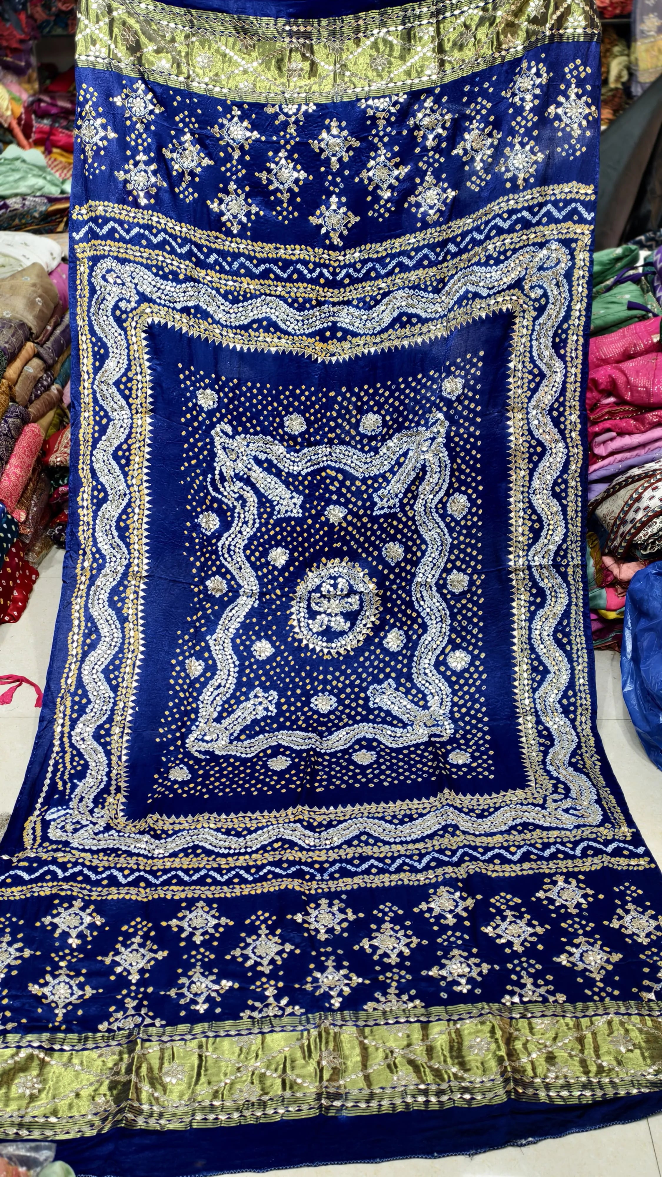 Pure Gaji Silk Hand Bandej Dupatta with Lagdi Patta & Gota Patti Handwork