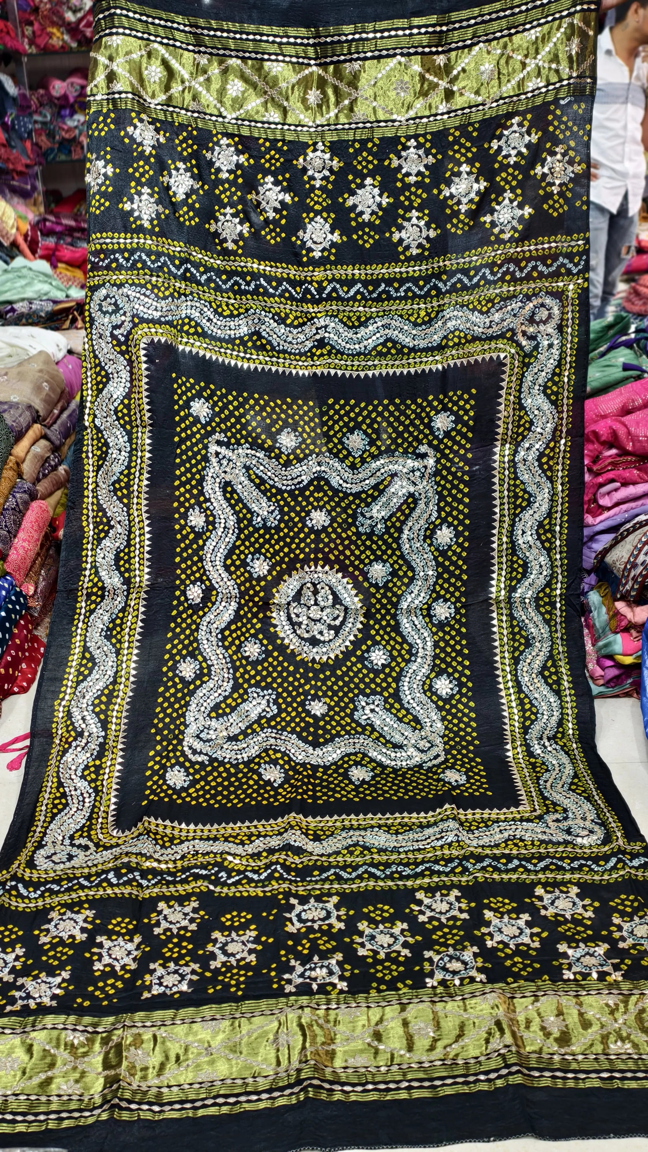 Pure Gaji Silk Hand Bandej Dupatta with Lagdi Patta & Gota Patti Handwork