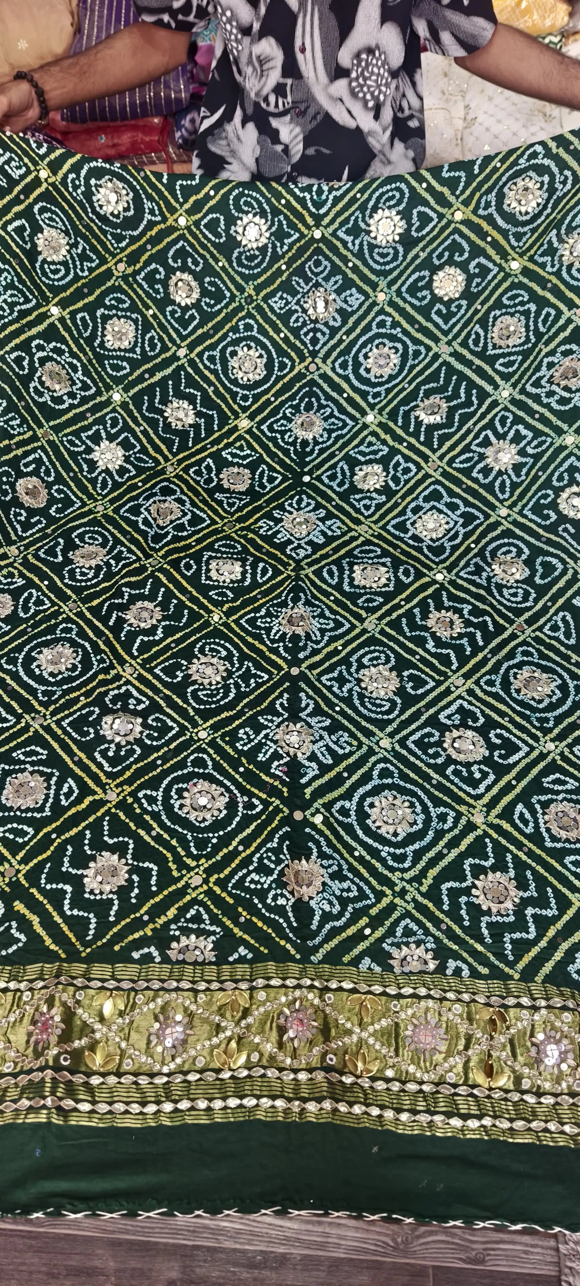 Pure Gaji Silk Hand Bandej Dupatta with Lagdi Patta &amp; Gota Patti Hand Work