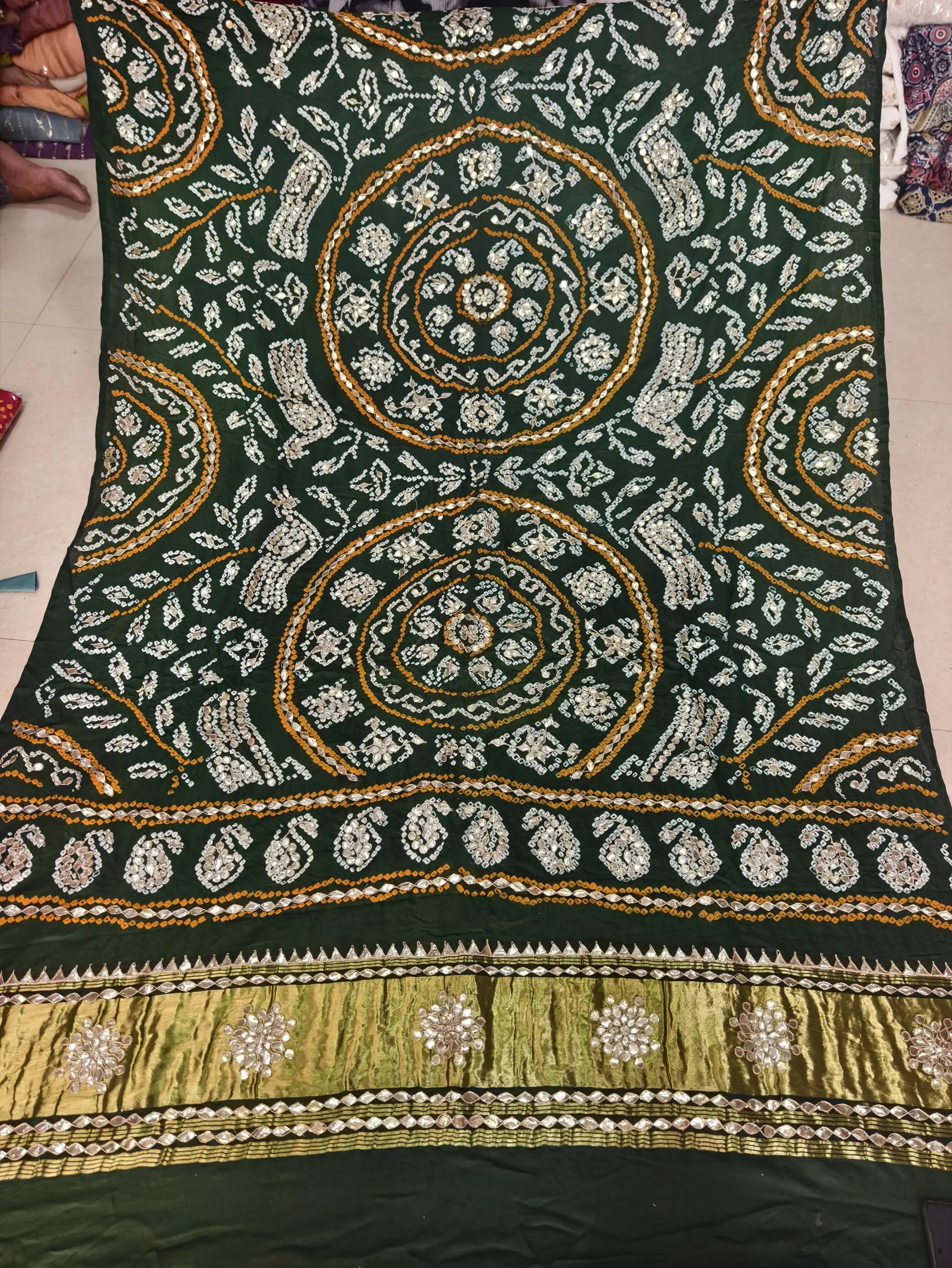 Pure Gaji Silk Hand Bandej Dupatta with Lagdi Patta &amp; Gota Patti Hand Work