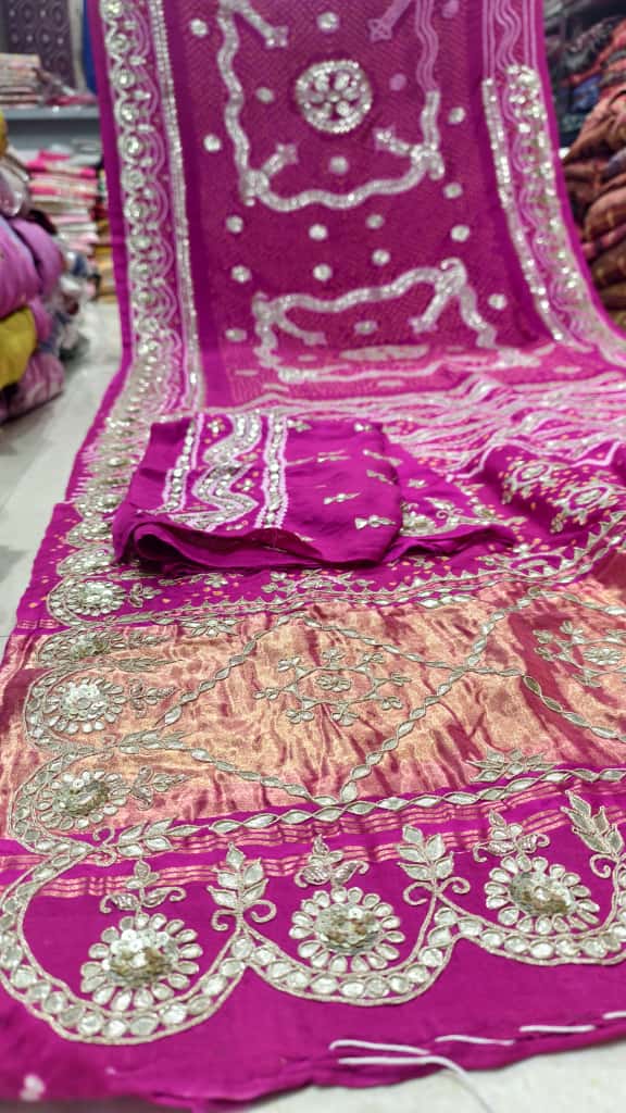 Pure Gaji Silk Hand Bandhej Chandrokhani Saree