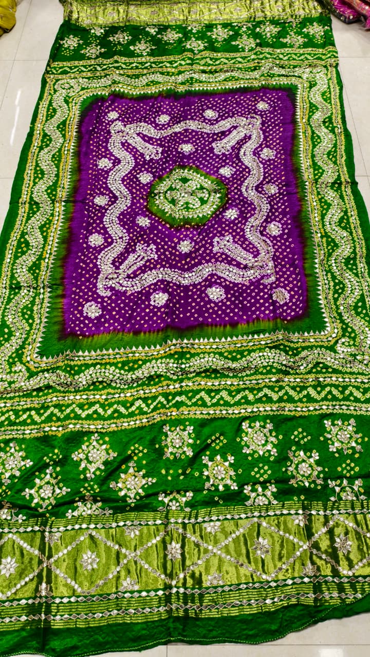 Pure Gaji Silk Hand Bandhej Dupatta with Lagdi Patta