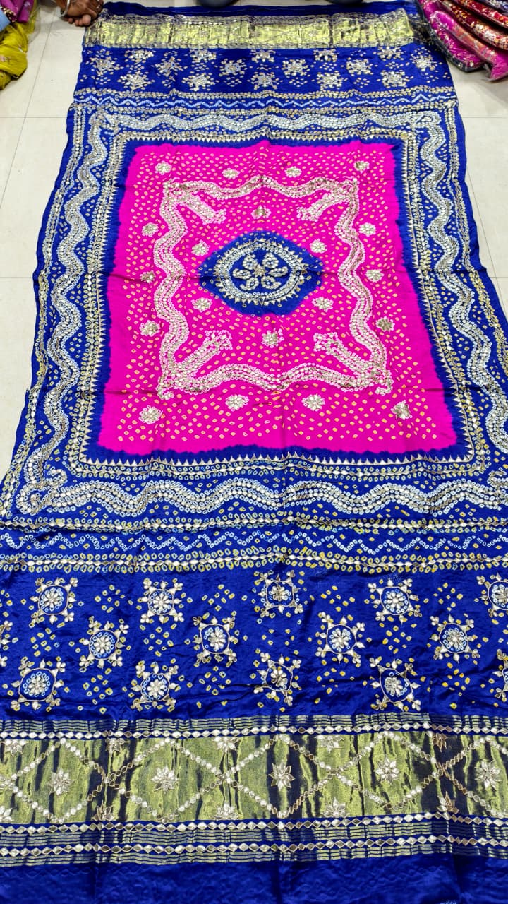 Pure Gaji Silk Hand Bandhej Dupatta with Lagdi Patta