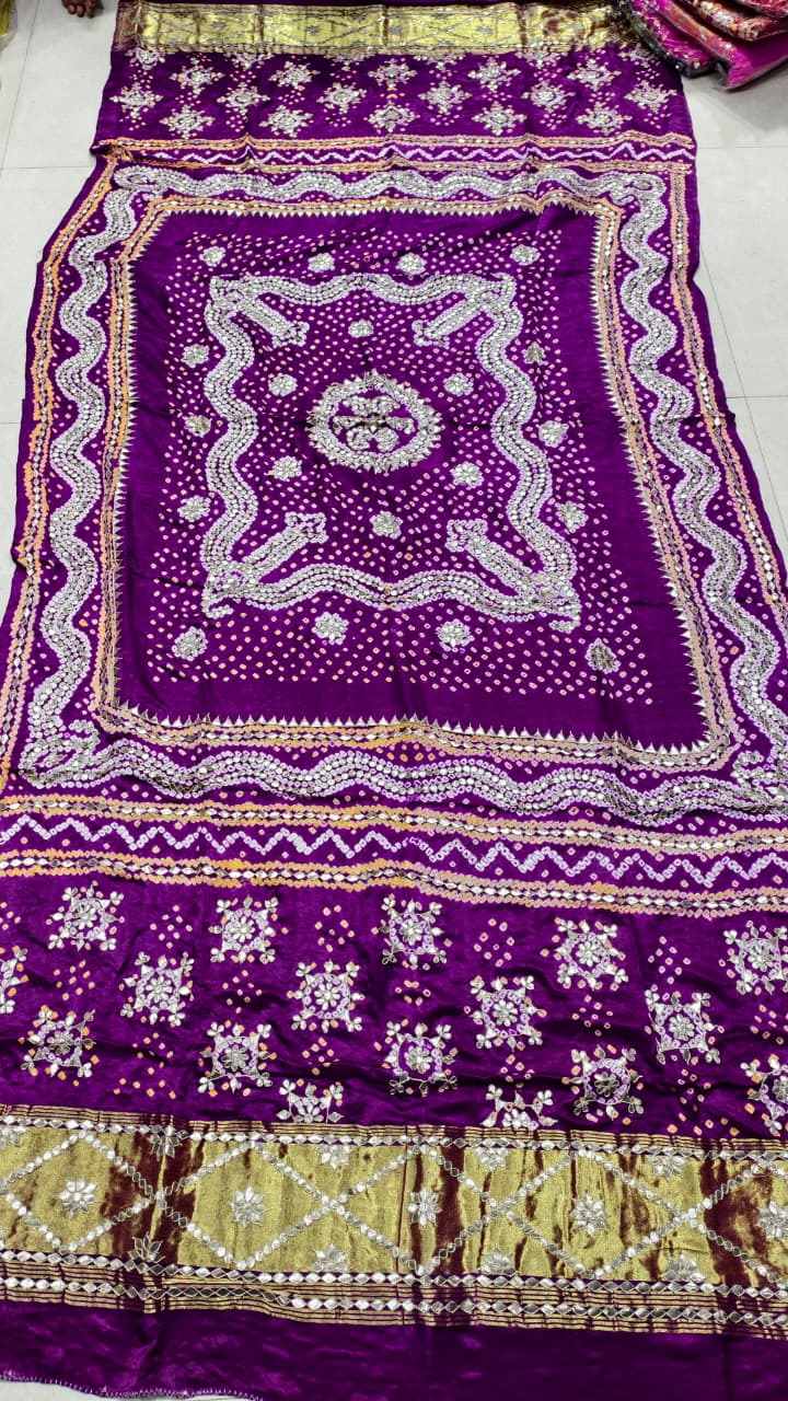 Pure Gaji Silk Hand Bandhej Dupatta with Lagdi Patta