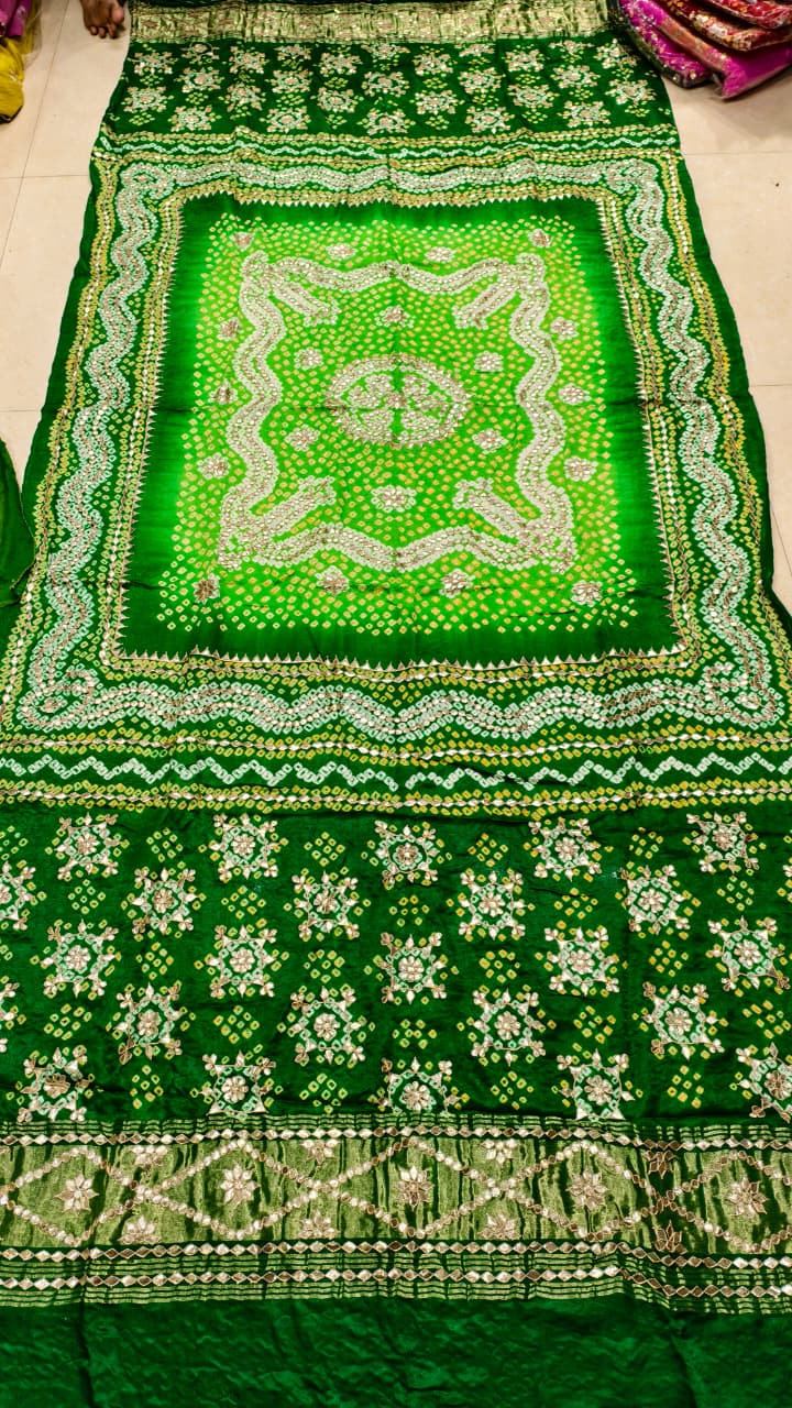 Pure Gaji Silk Hand Bandhej Dupatta with Lagdi Patta