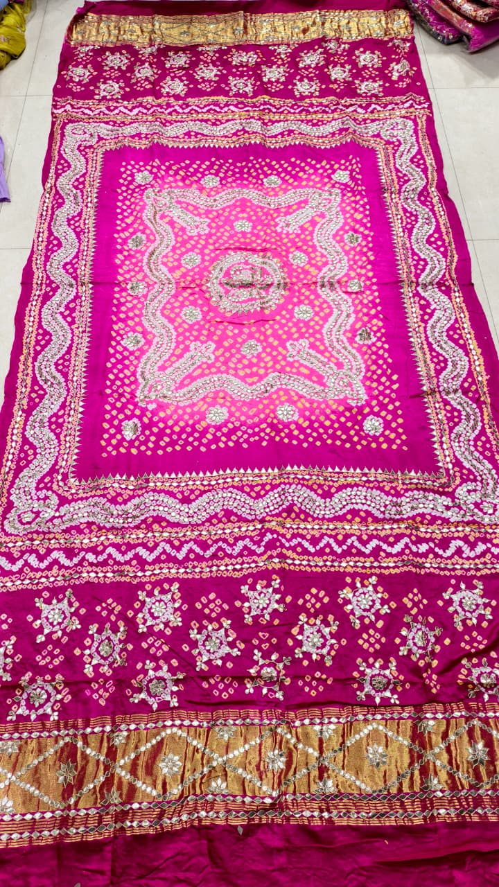 Pure Gaji Silk Hand Bandhej Dupatta with Lagdi Patta
