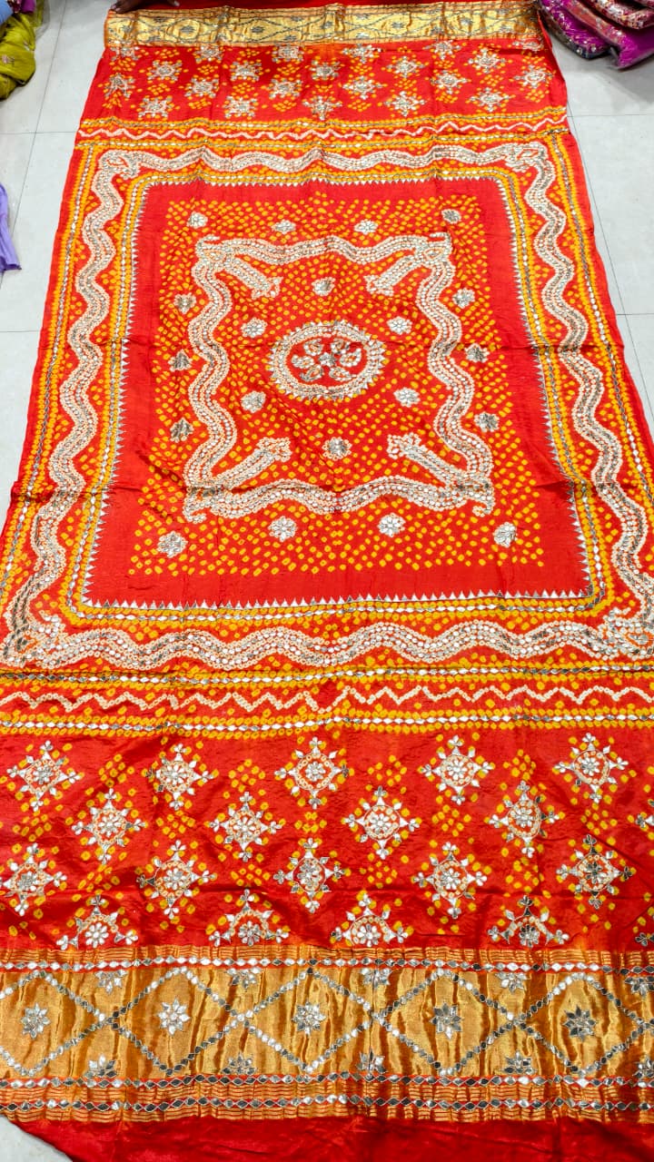 Pure Gaji Silk Hand Bandhej Dupatta with Lagdi Patta