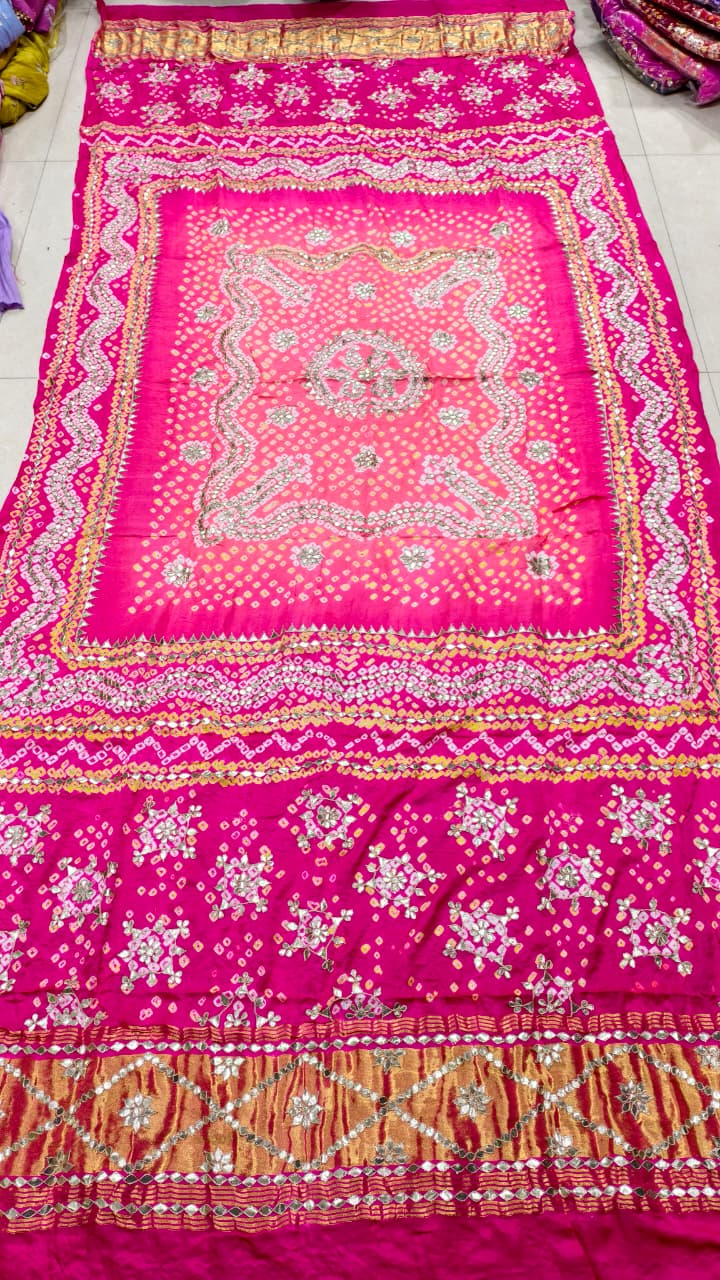 Pure Gaji Silk Hand Bandhej Dupatta with Lagdi Patta