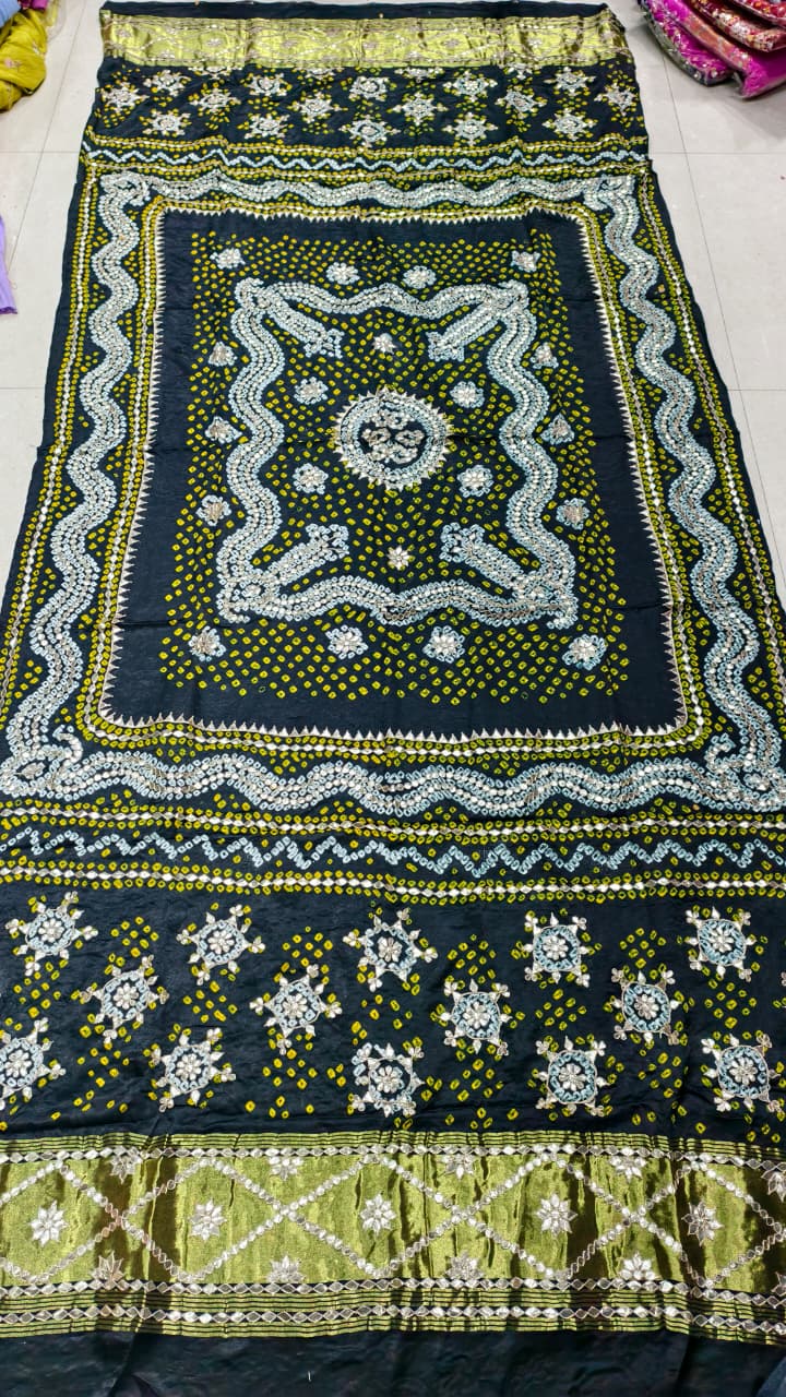 Pure Gaji Silk Hand Bandhej Dupatta with Lagdi Patta