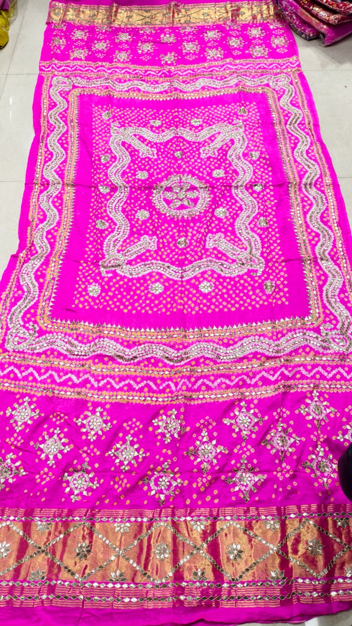 Pure Gaji Silk Hand Bandhej Dupatta with Lagdi Patta