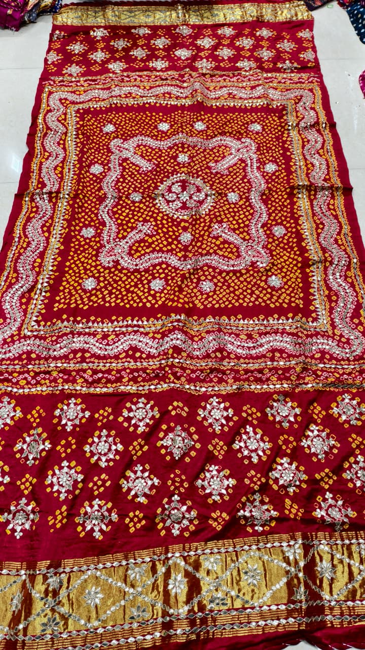 Pure Gaji Silk Hand Bandhej Dupatta with Lagdi Patta