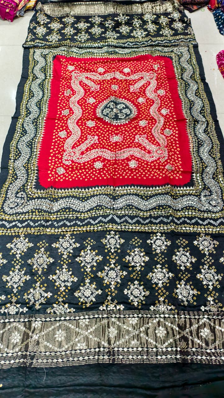 Pure Gaji Silk Hand Bandhej Dupatta with Lagdi Patta