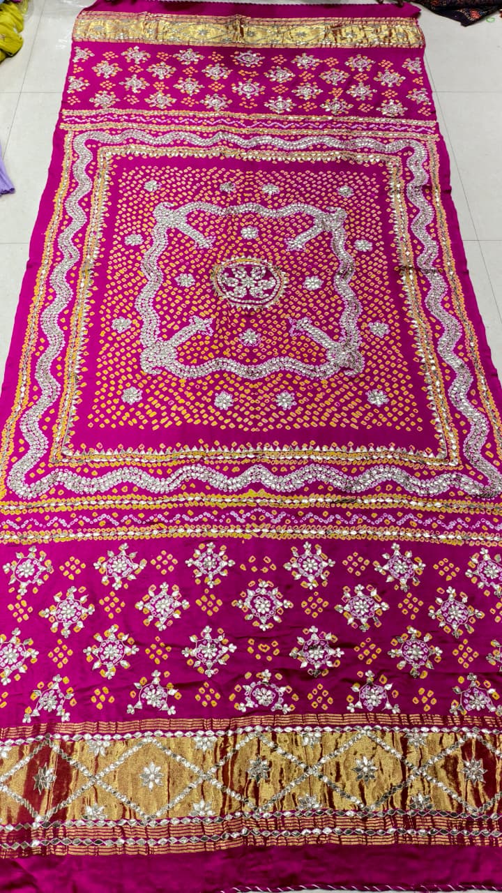 Pure Gaji Silk Hand Bandhej Dupatta with Lagdi Patta