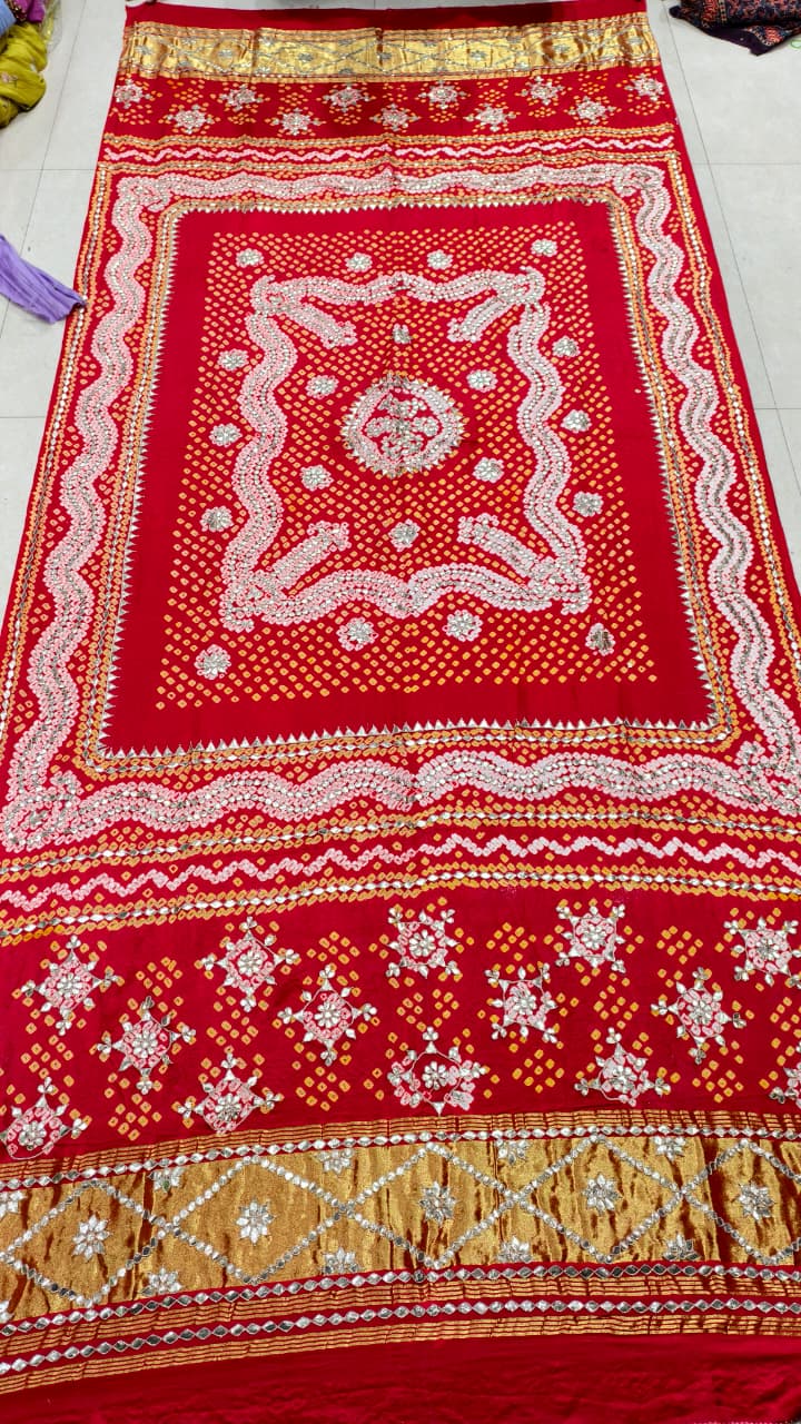 Pure Gaji Silk Hand Bandhej Dupatta with Lagdi Patta