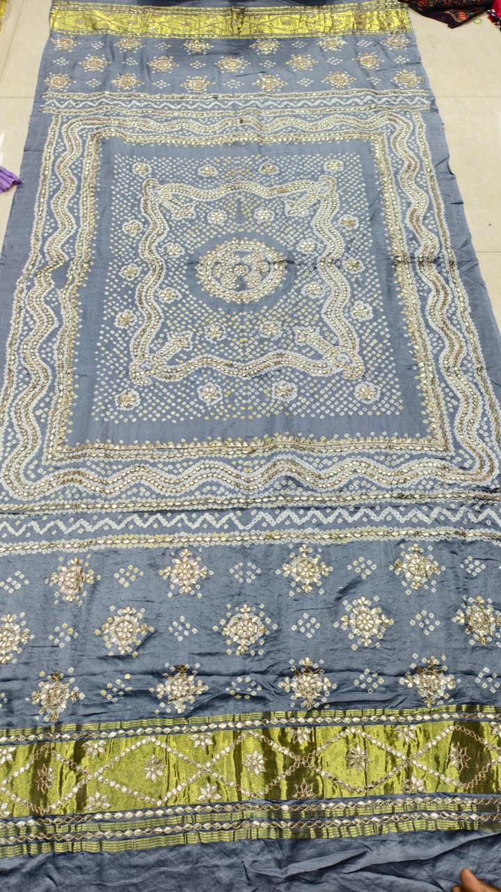 Pure Gaji Silk Hand Bandhej Dupatta with Lagdi Patta