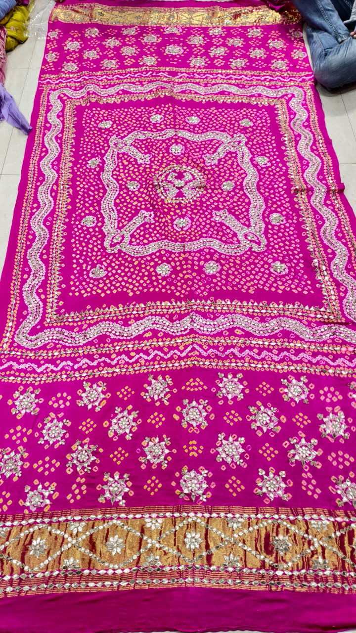 Pure Gaji Silk Hand Bandhej Dupatta with Lagdi Patta