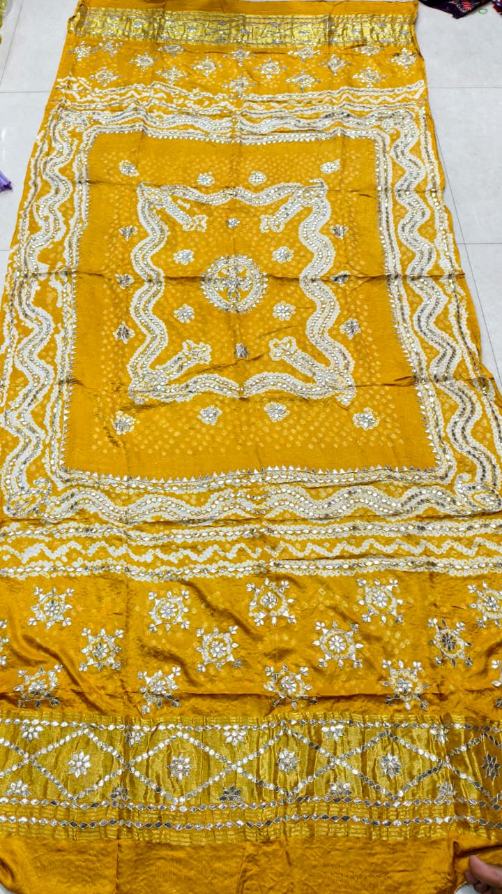 Pure Gaji Silk Hand Bandhej Dupatta with Lagdi Patta