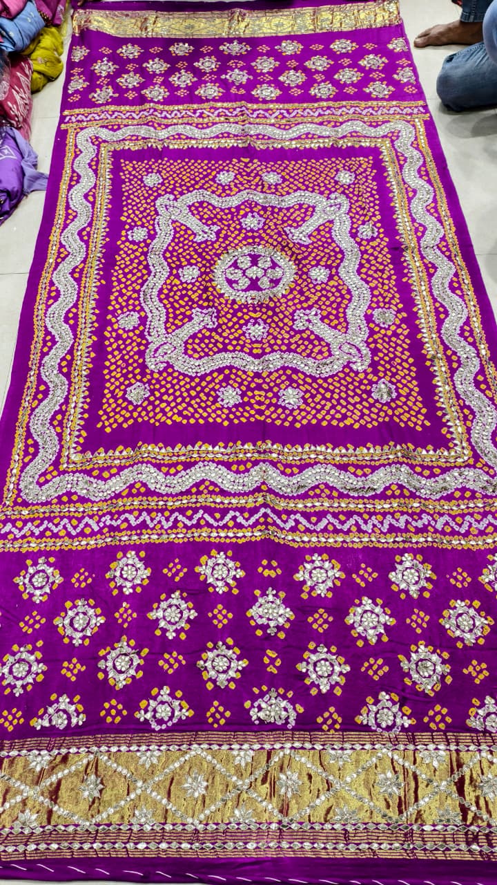 Pure Gaji Silk Hand Bandhej Dupatta with Lagdi Patta