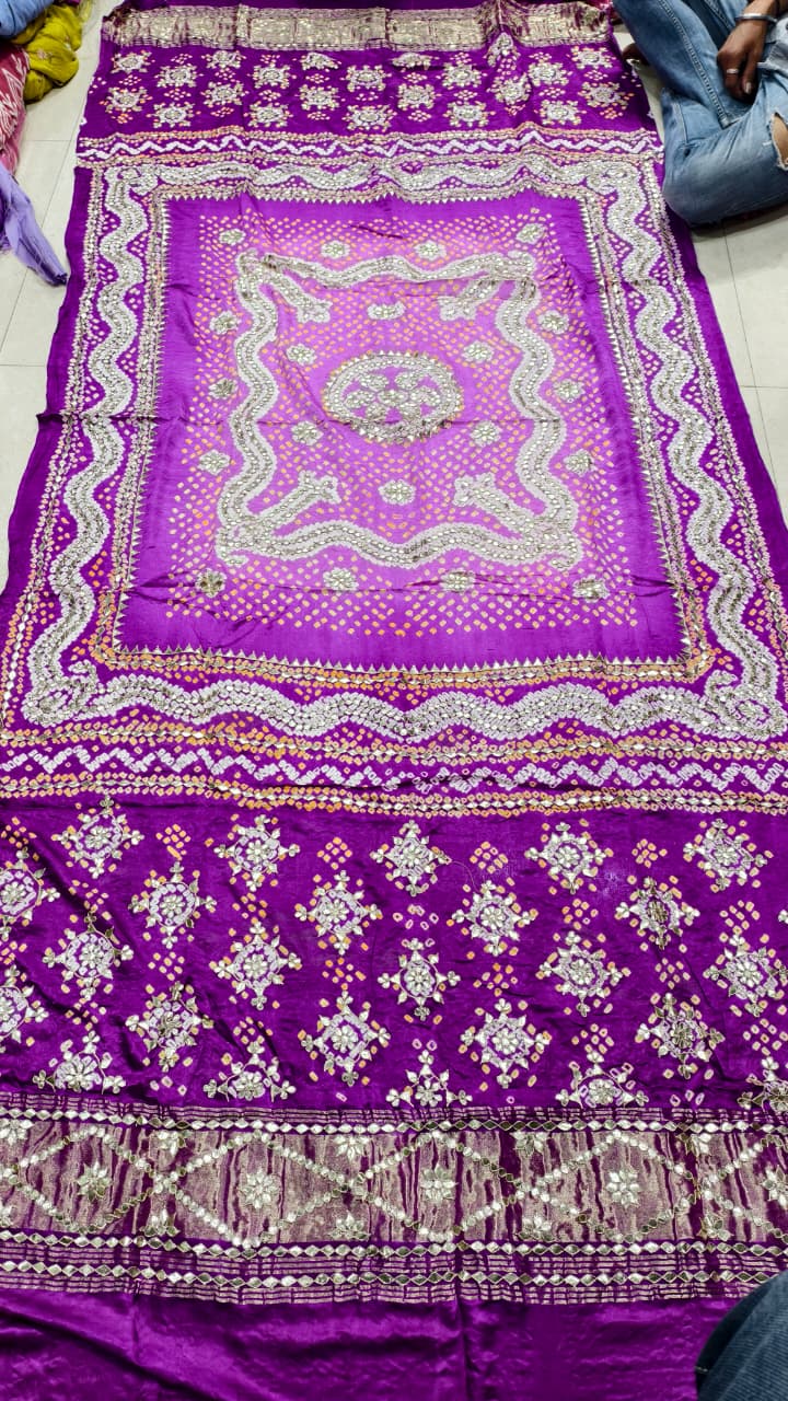 Pure Gaji Silk Hand Bandhej Dupatta with Lagdi Patta