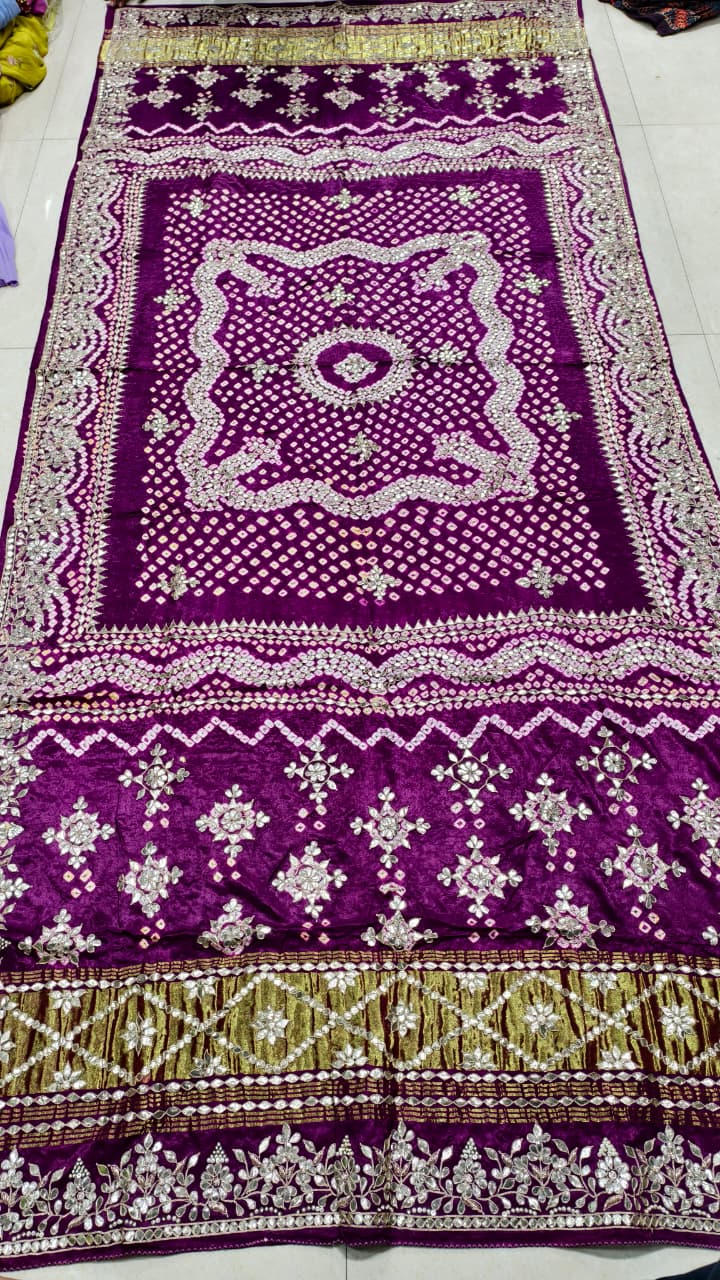 Pure Gaji Silk Hand Bandhej Dupatta with Lagdi Patta