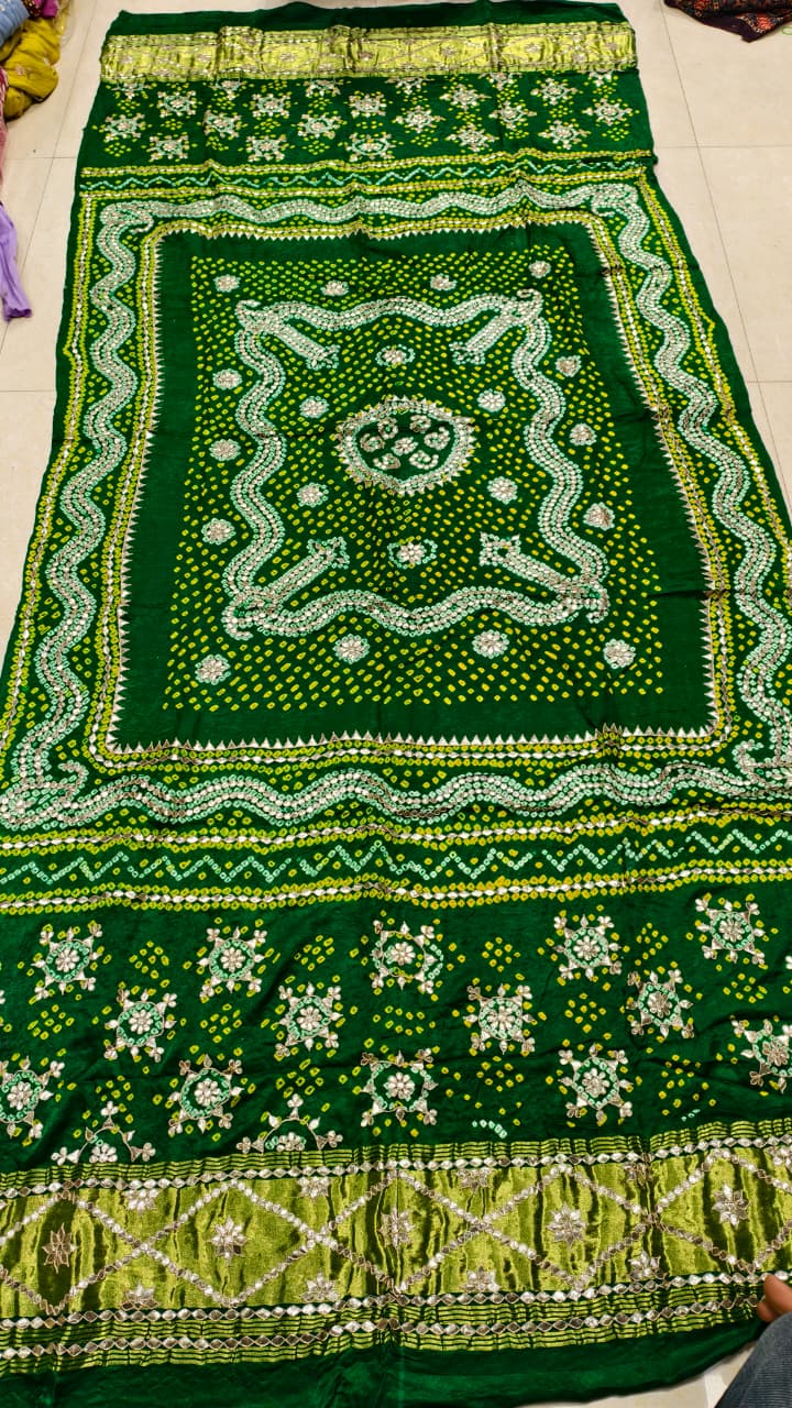 Pure Gaji Silk Hand Bandhej Dupatta with Lagdi Patta