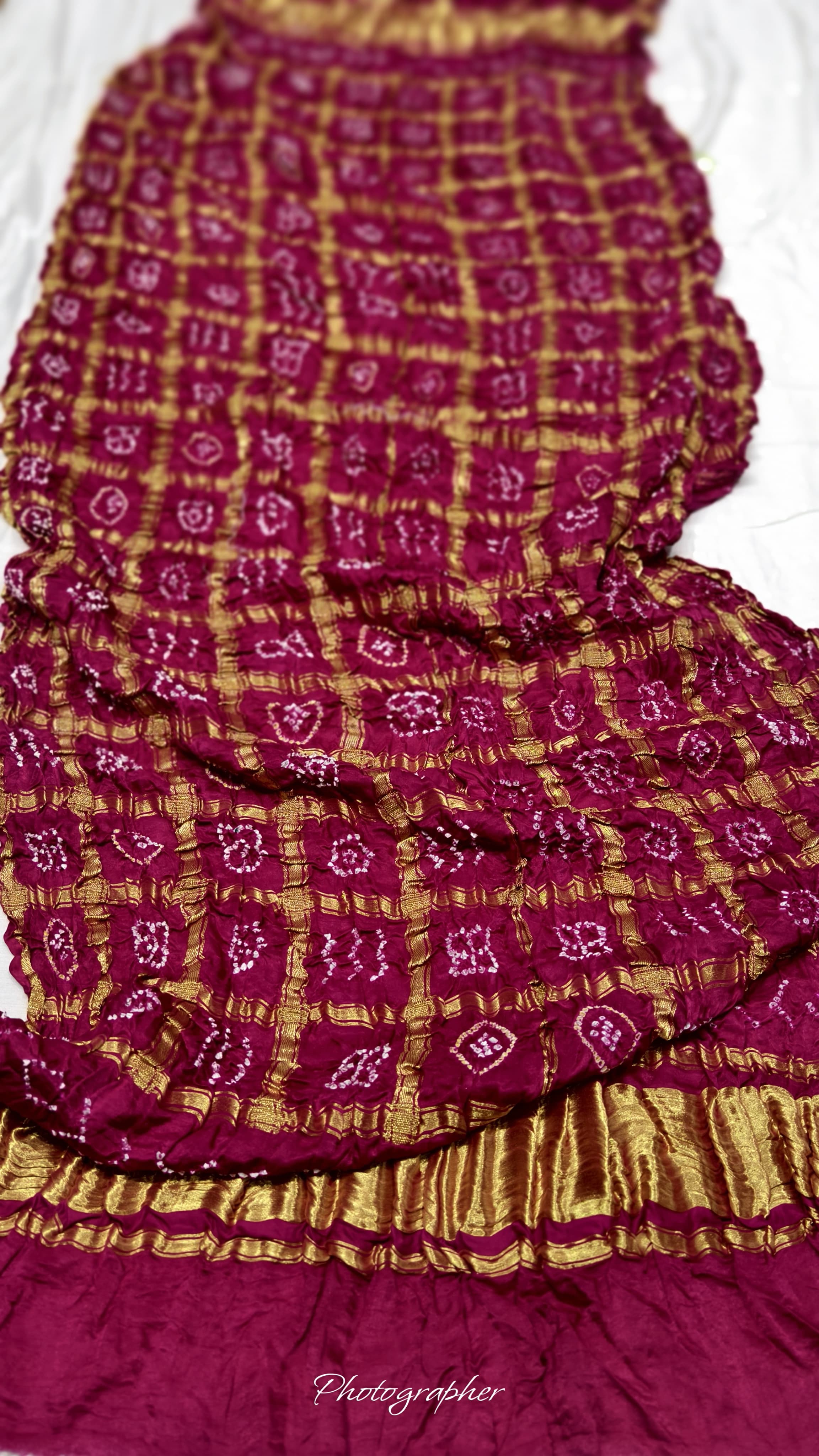 Pure Gaji Silk Hand Bandhej Gharchola Dupatta with Lagdi Patta
