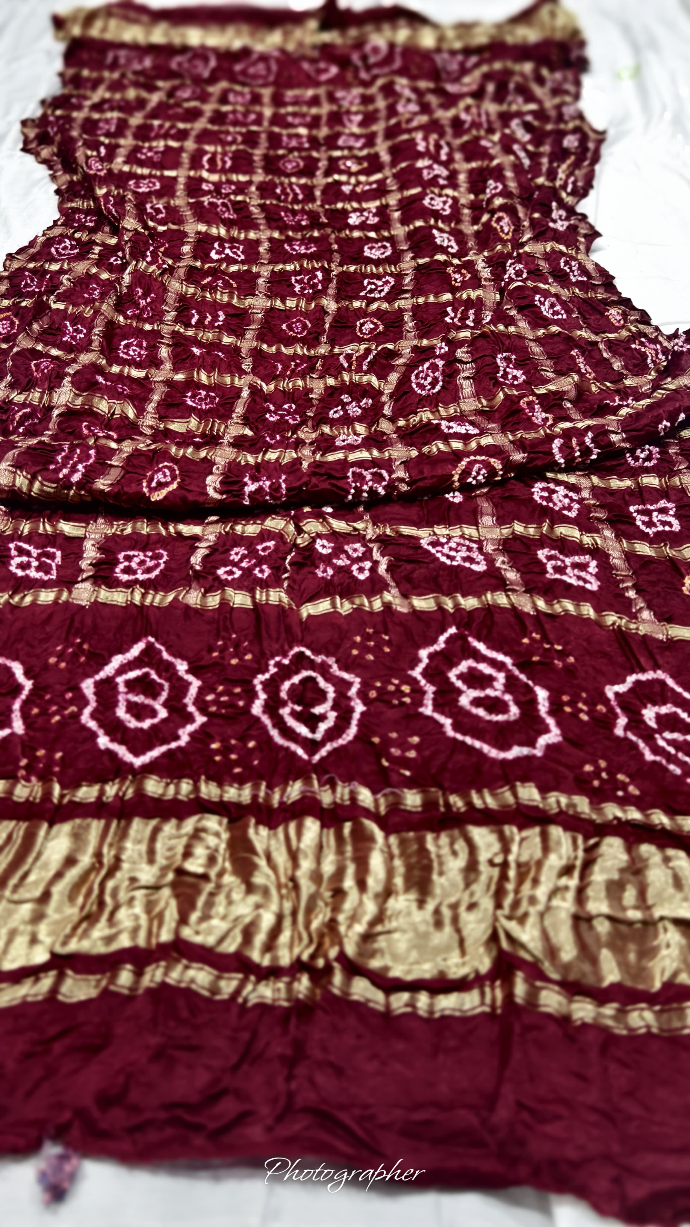 Pure Gaji Silk Hand Bandhej Gharchola Dupatta with Lagdi Patta