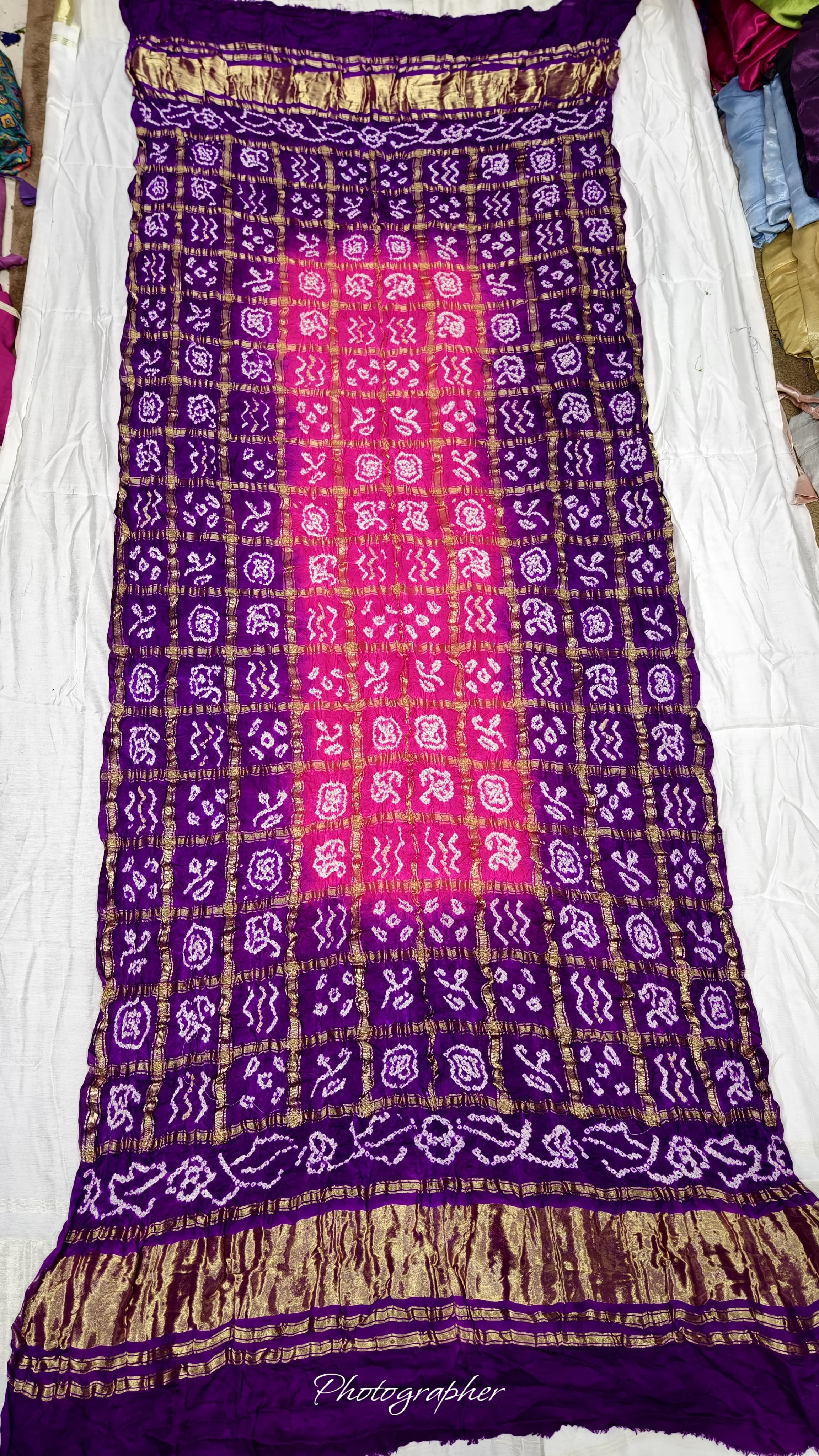 Pure Gaji Silk Hand Bandhej Gharchola Dupatta with Lagdi Patta