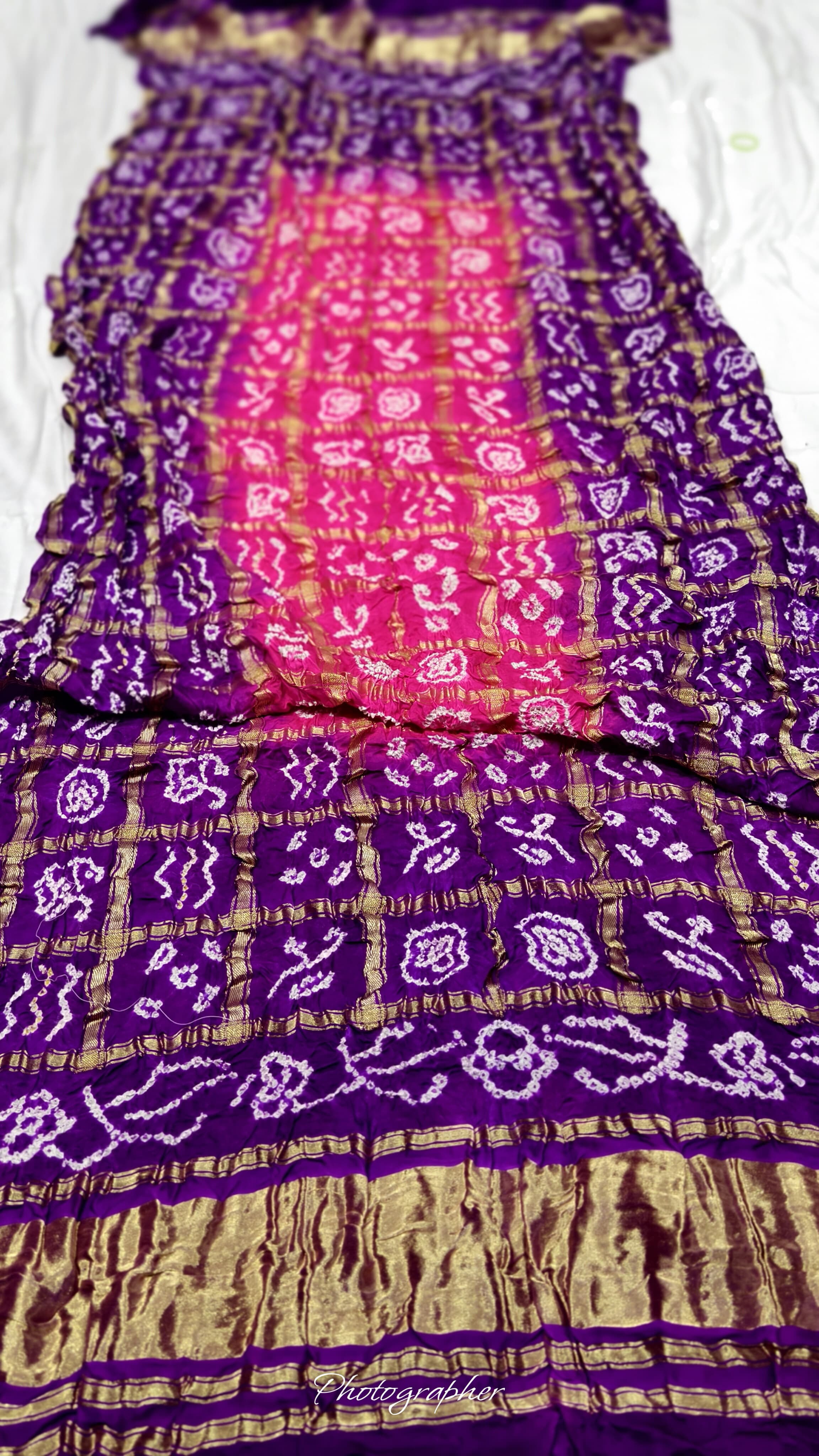 Pure Gaji Silk Hand Bandhej Gharchola Dupatta with Lagdi Patta