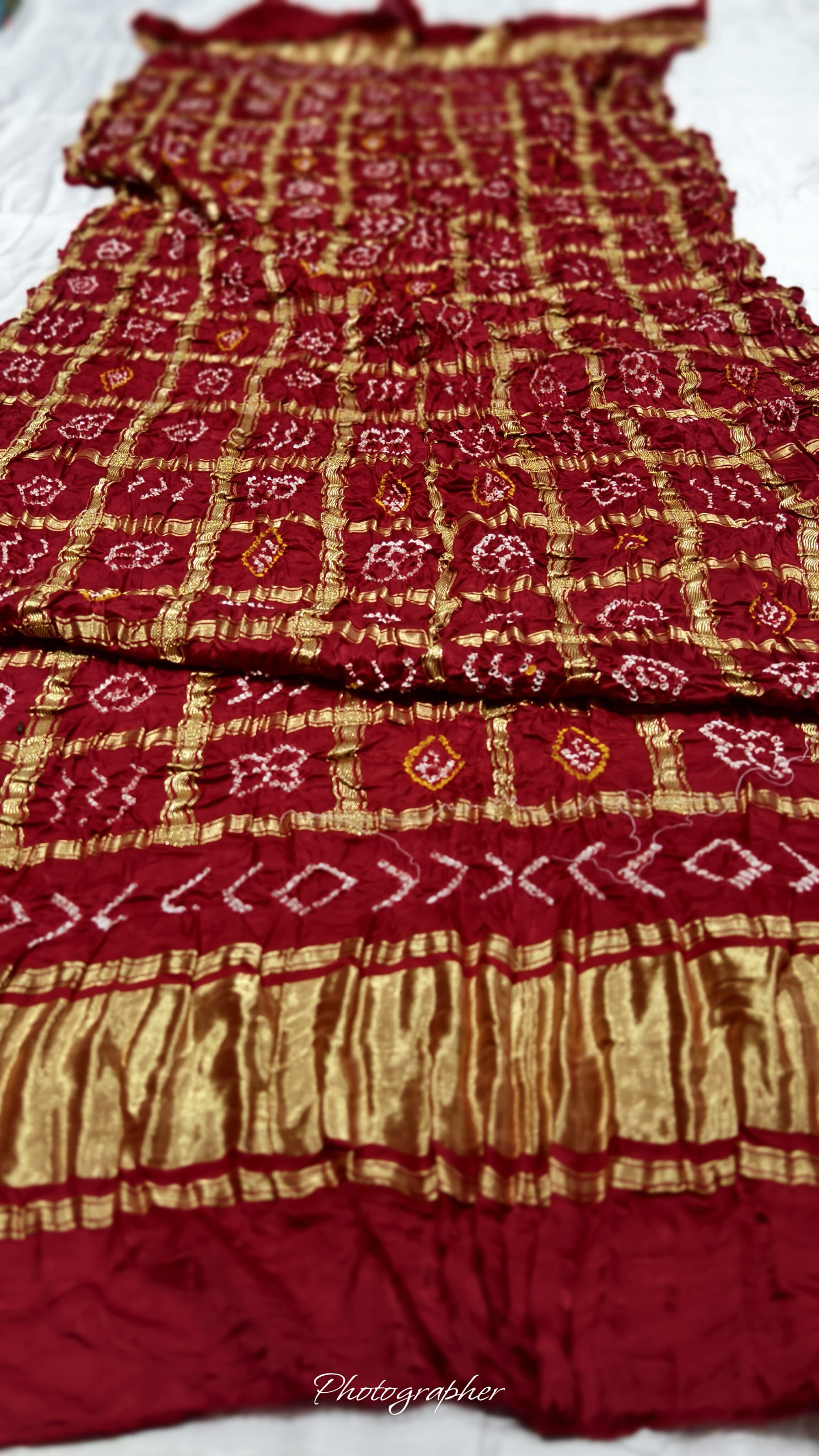 Pure Gaji Silk Hand Bandhej Gharchola Dupatta with Lagdi Patta