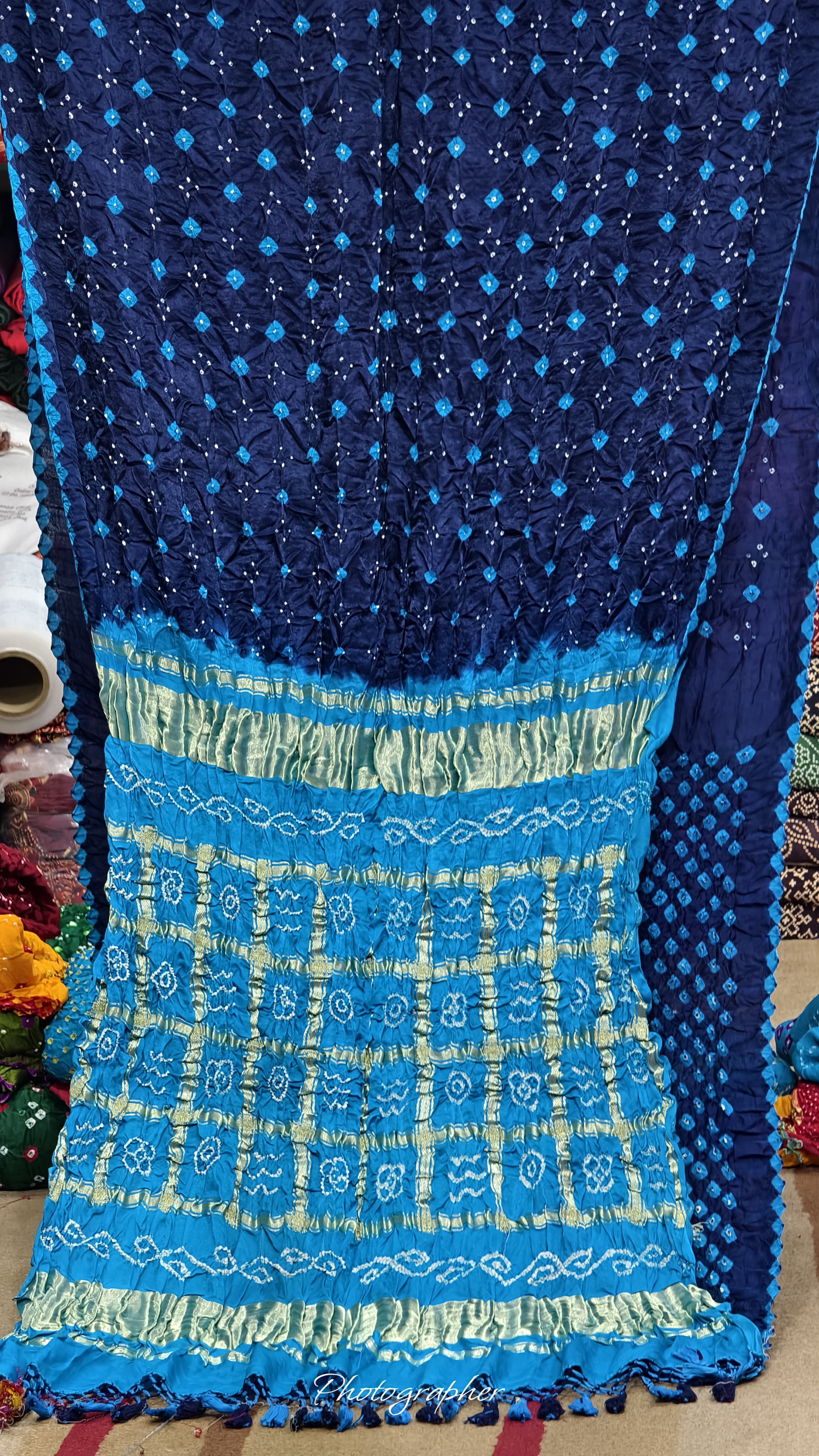 Pure Gaji Silk Hand Diamond Bandej N Saree With Gharchola Chex Pallu