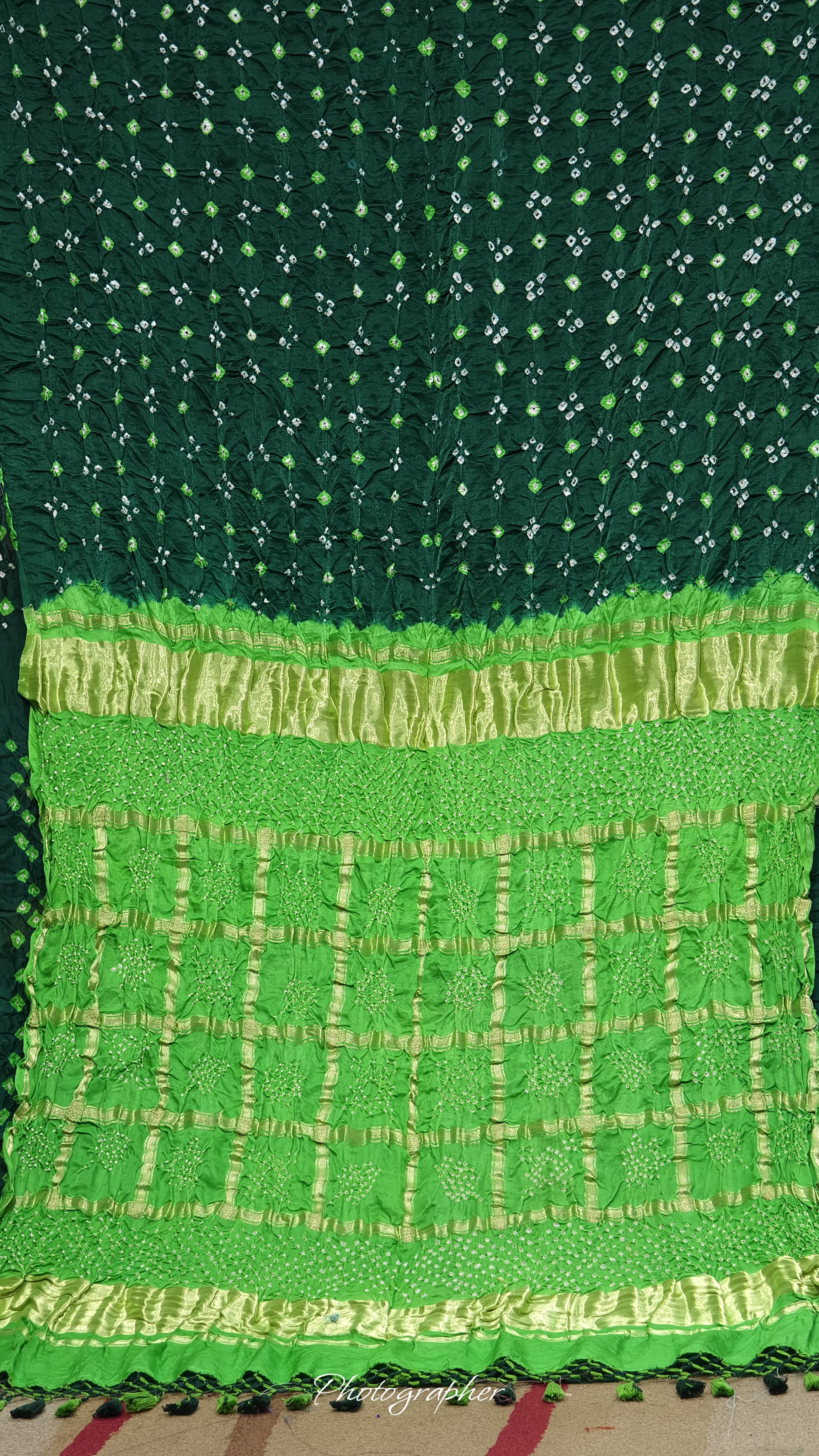 Pure Gaji Silk Hand Diamond Bandej N Saree With Gharchola Chex Pallu