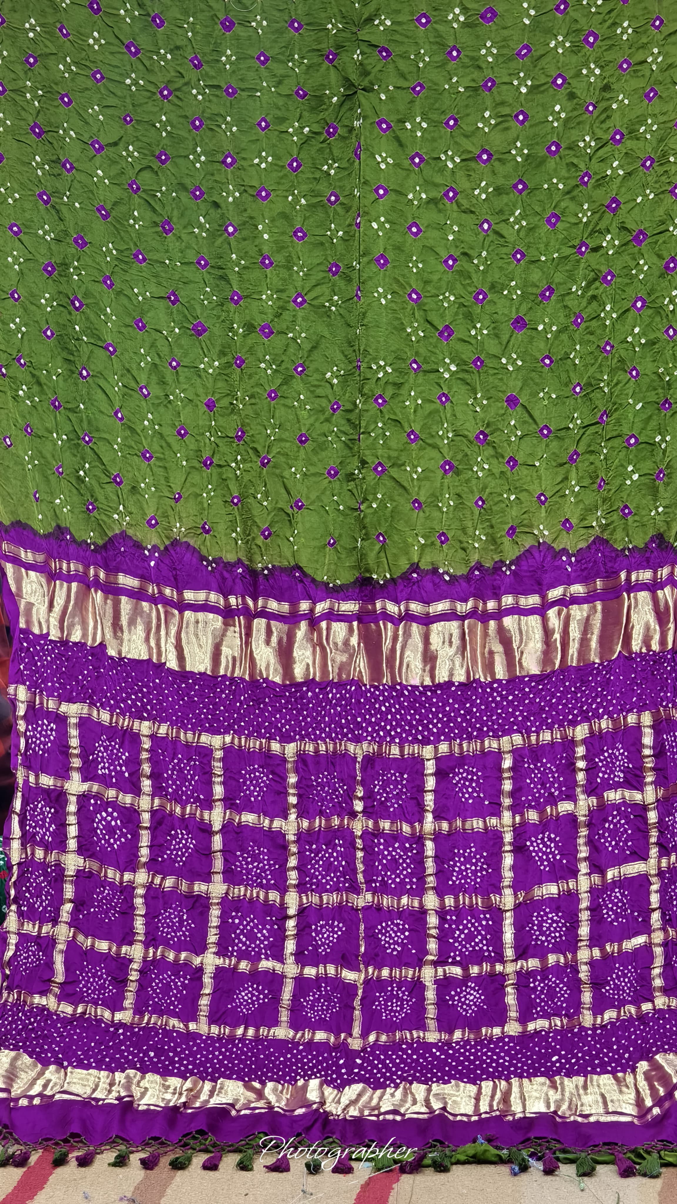 Pure Gaji Silk Hand Diamond Bandej N Saree With Gharchola Chex Pallu