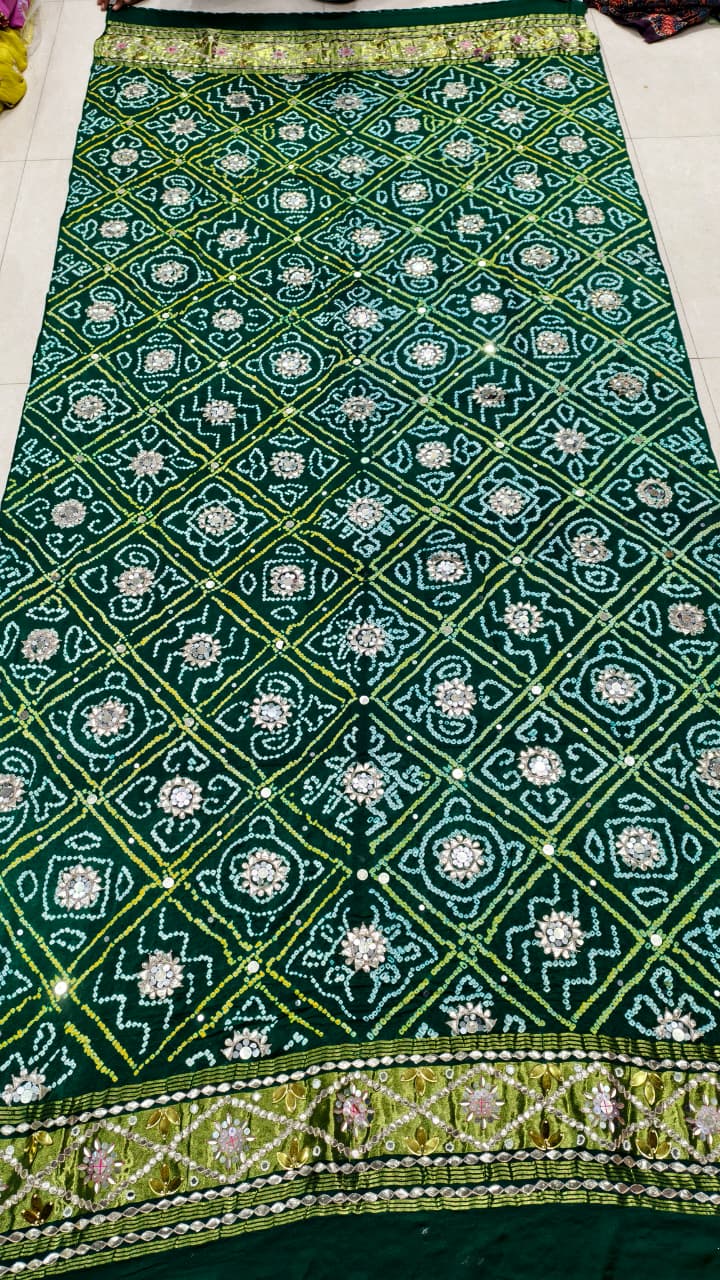 Pure Gaji Silk & Pure Georgette Hand Bandhej Dupatta