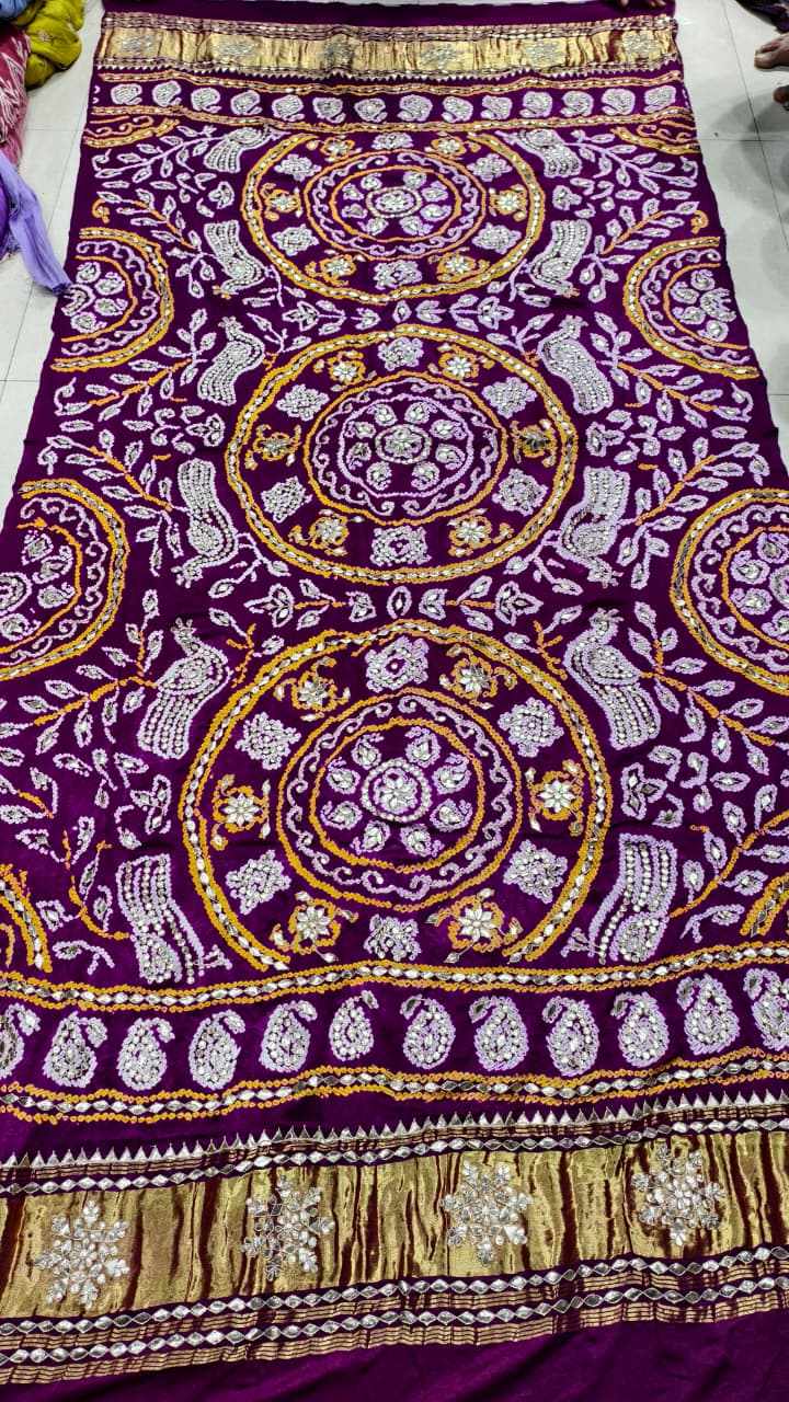 Pure Gaji Silk & Pure Georgette Hand Bandhej Dupatta