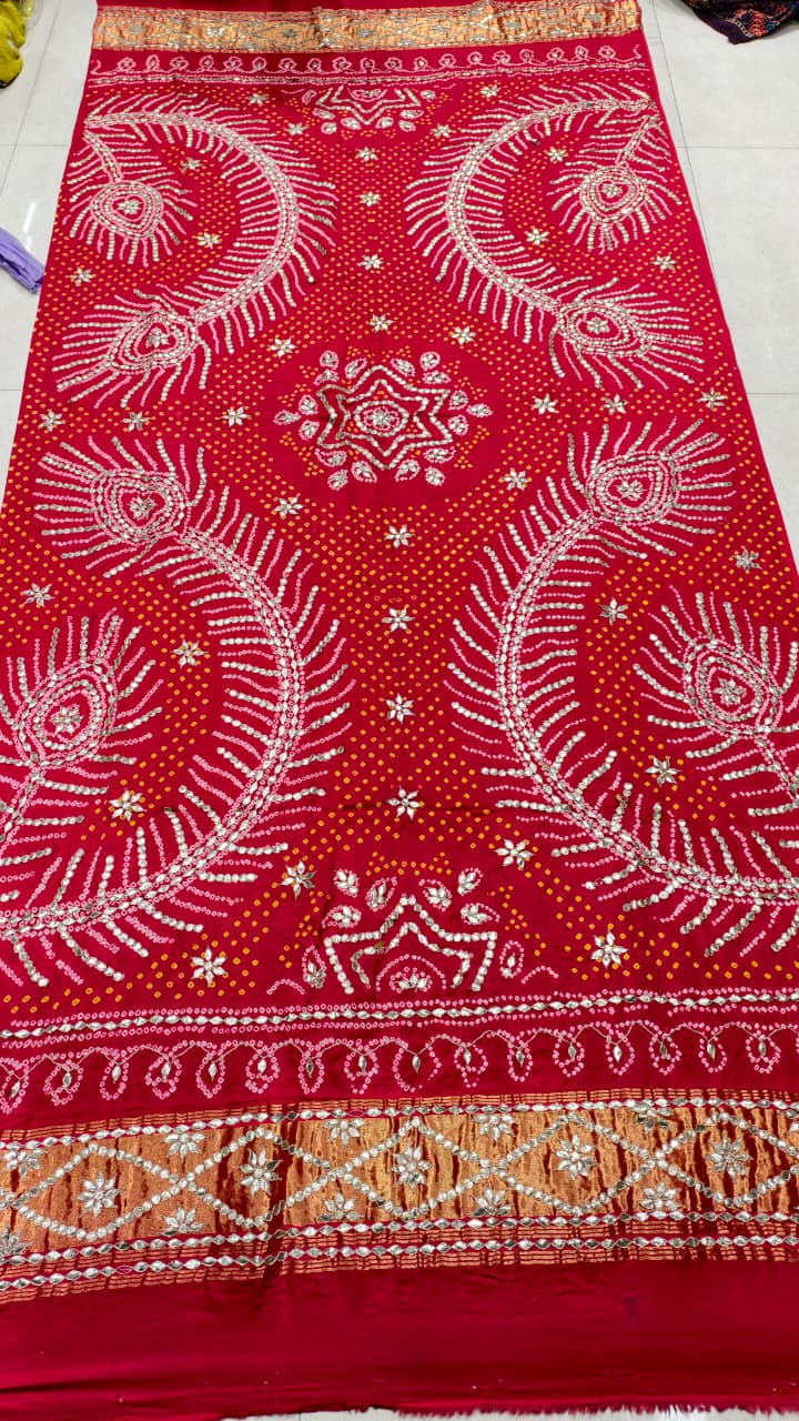 Pure Gaji Silk & Pure Georgette Hand Bandhej Dupatta