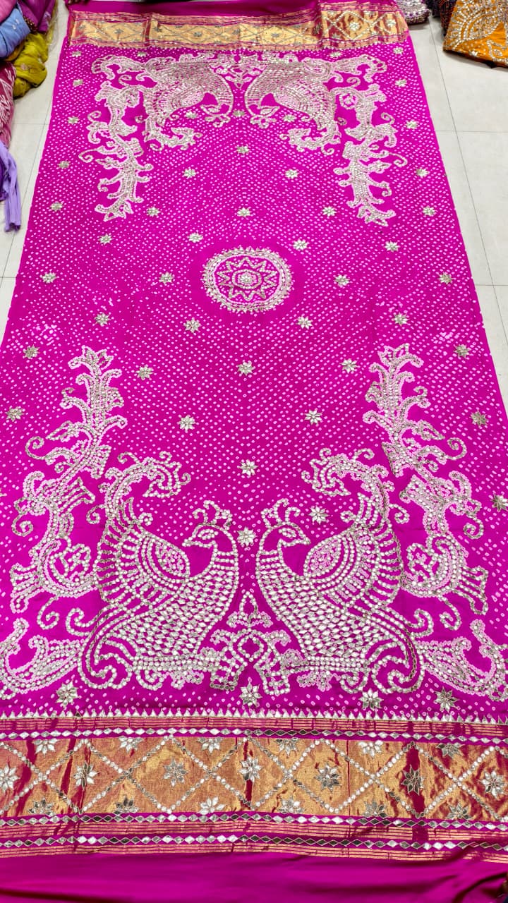 Pure Gaji Silk & Pure Georgette Hand Bandhej Dupatta