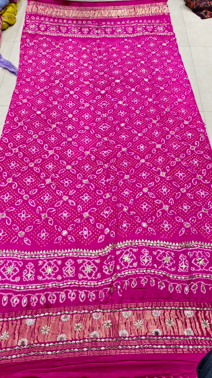 Pure Gaji Silk & Pure Georgette Hand Bandhej Dupatta