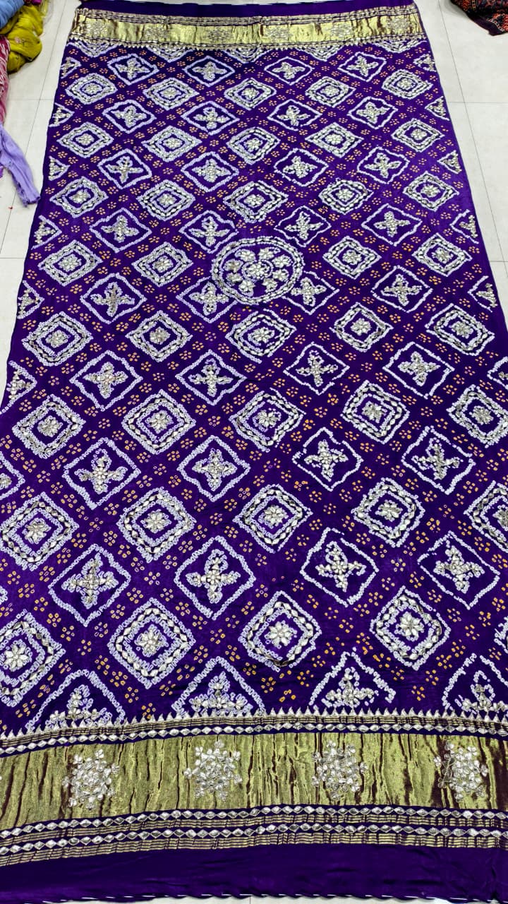 Pure Gaji Silk & Pure Georgette Hand Bandhej Dupatta