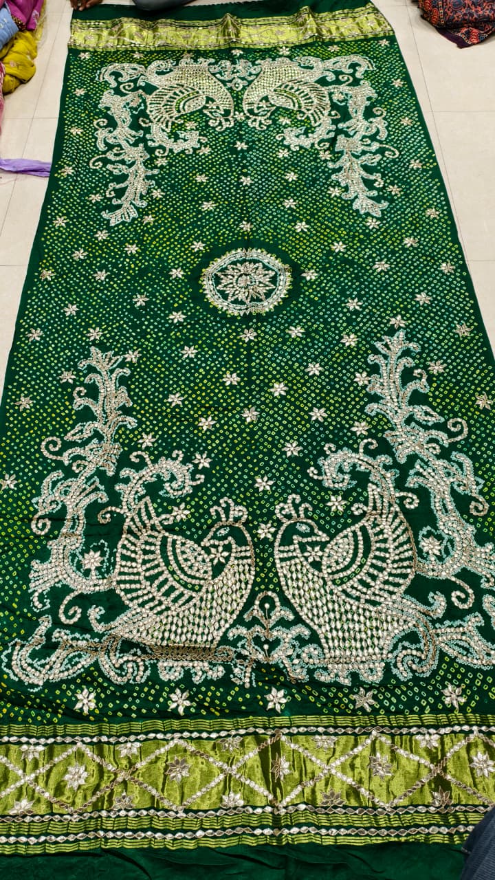 Pure Gaji Silk & Pure Georgette Hand Bandhej Dupatta